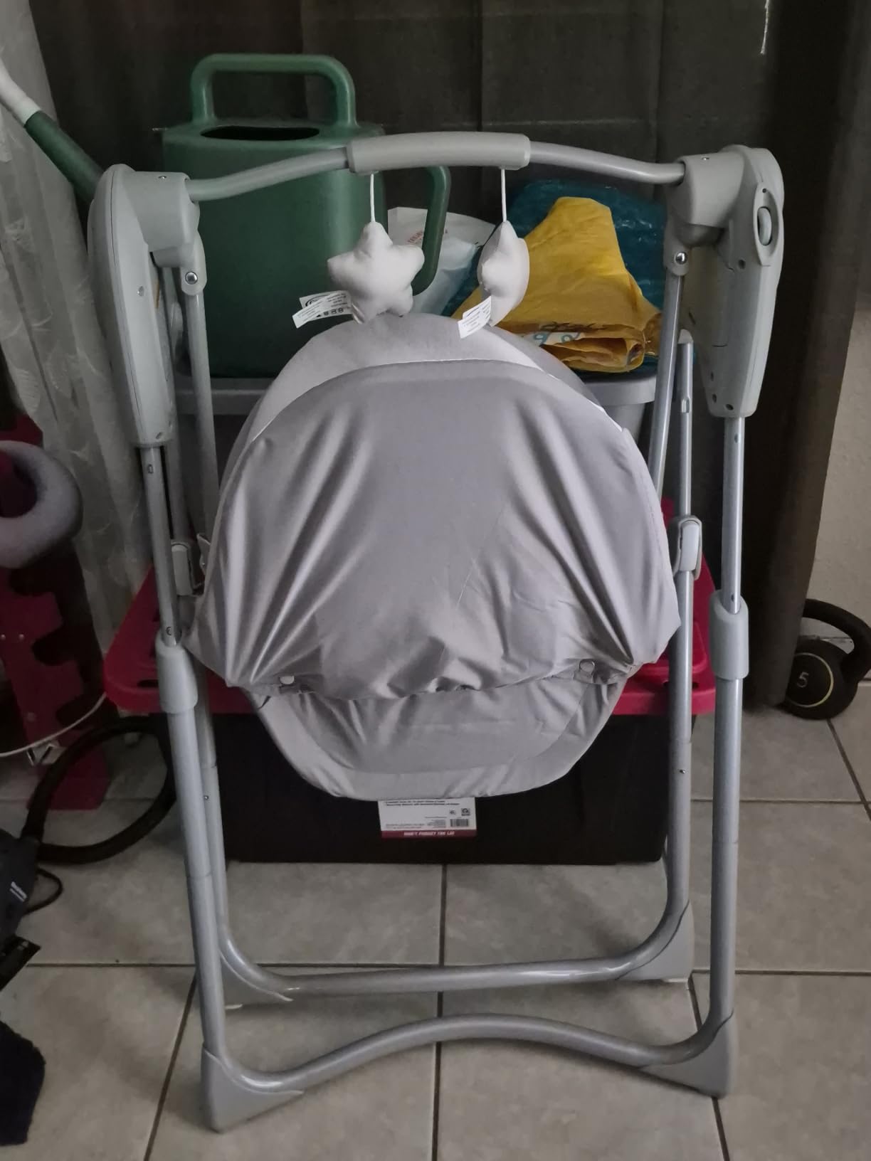 Graco Slim Spaces Compact Baby Swing, Space Saving Portable Baby Swing with Height Adjustable Legs & Soft Toys, Reign customer photo 2