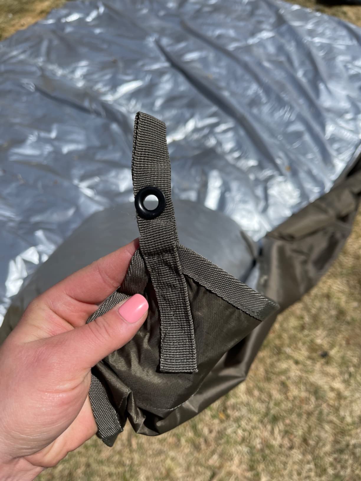Texas Bushcraft Emergency Camping Tarp, Waterproof 10x10 Emergency Shelter for Backpacking and Hiking, 70D Ripstop Nylon Survival Tarp with Reflective Aluminized Polymer and Loop Ties with Grommets customer photo 1