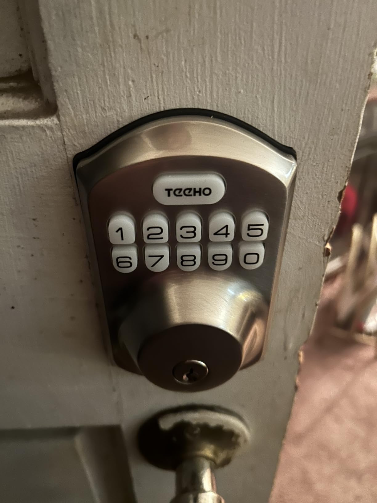 TEEHO TE001 Keyless Entry Deadbolt with Keypad for Front Door, Satin Nickel, ANSI Grade 3 Security, 20 User Codes, Low Battery Alert, IP54 Waterproof, One Touch Lock, Anti-Peep Password & 2 Backup Keys customer photo 1