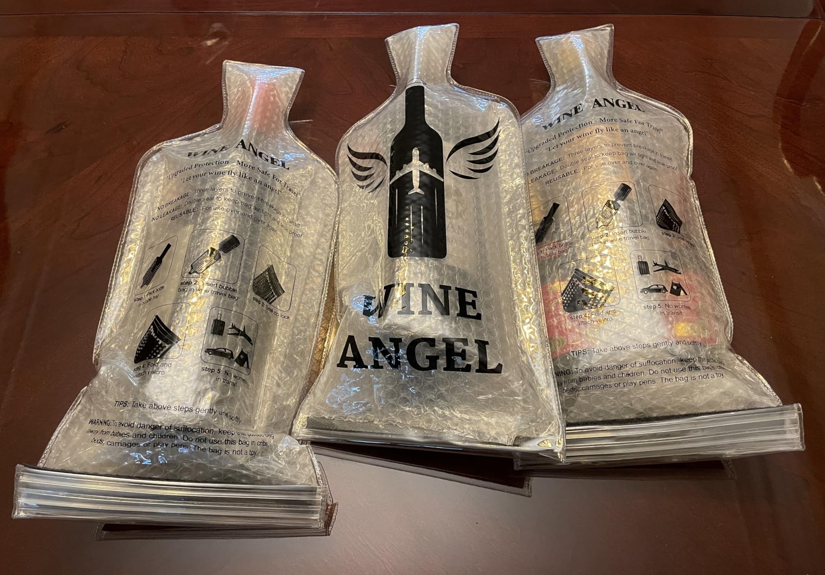[UPGRADED PROTECTION] 8 Set (16 pcs) Reusable Wine Bags for Travel, Wine Travel Protector, Bottle Travel Sleeve Case For Airplane, Car, Cruise, TRIPLE Protection Luggage Leakproof Safety Impact Resist customer photo 1