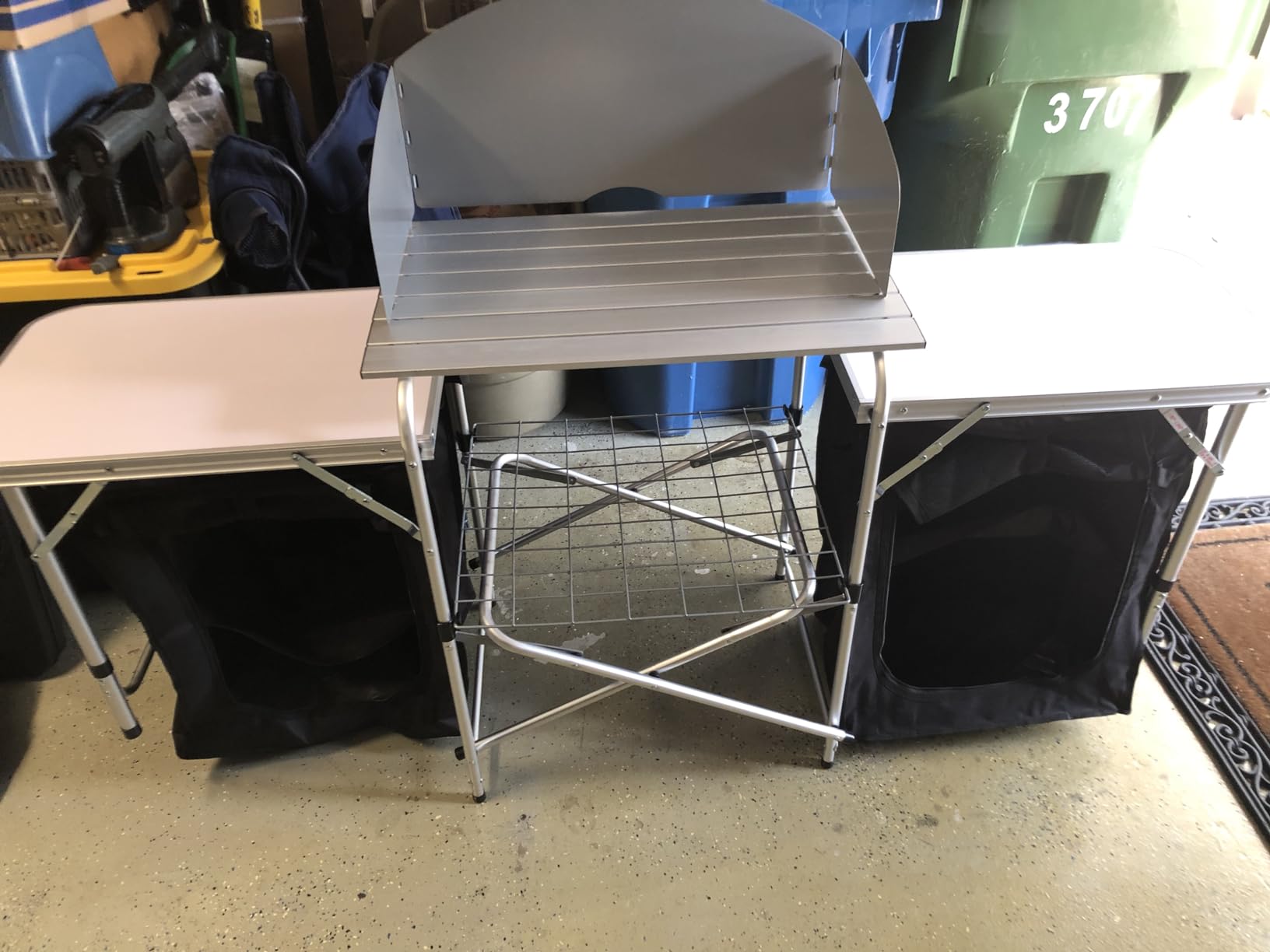 Goplus Folding Camping Kitchen Table with Storage, Aluminum Portable Outdoor Cooking Table with Windscreen, Foldable Camp Table Cook Station for BBQ, Grill, Party, Picnics, 68D x 19W x 43.5H in, Black customer photo 1