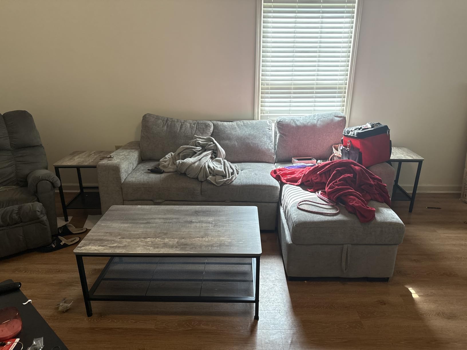 AWQM Coffee Table Industrial Coffee Table with 2 Square End Side Tables, Modern Living Room Table Set with Metal Frame for Apartment Home Office, Rustic Brown Set001 customer photo 2