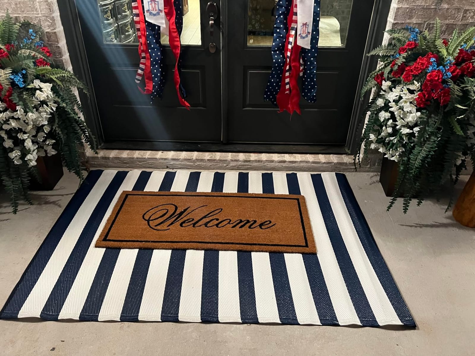 FH Home Outdoor Rug - Waterproof, Fade Resistant, Reversible - Premium Recycled Plastic - Striped - Patio, Deck, Porch, Balcony - Havana - Turquoise Crease Free - 5 x 8 ft customer photo 2
