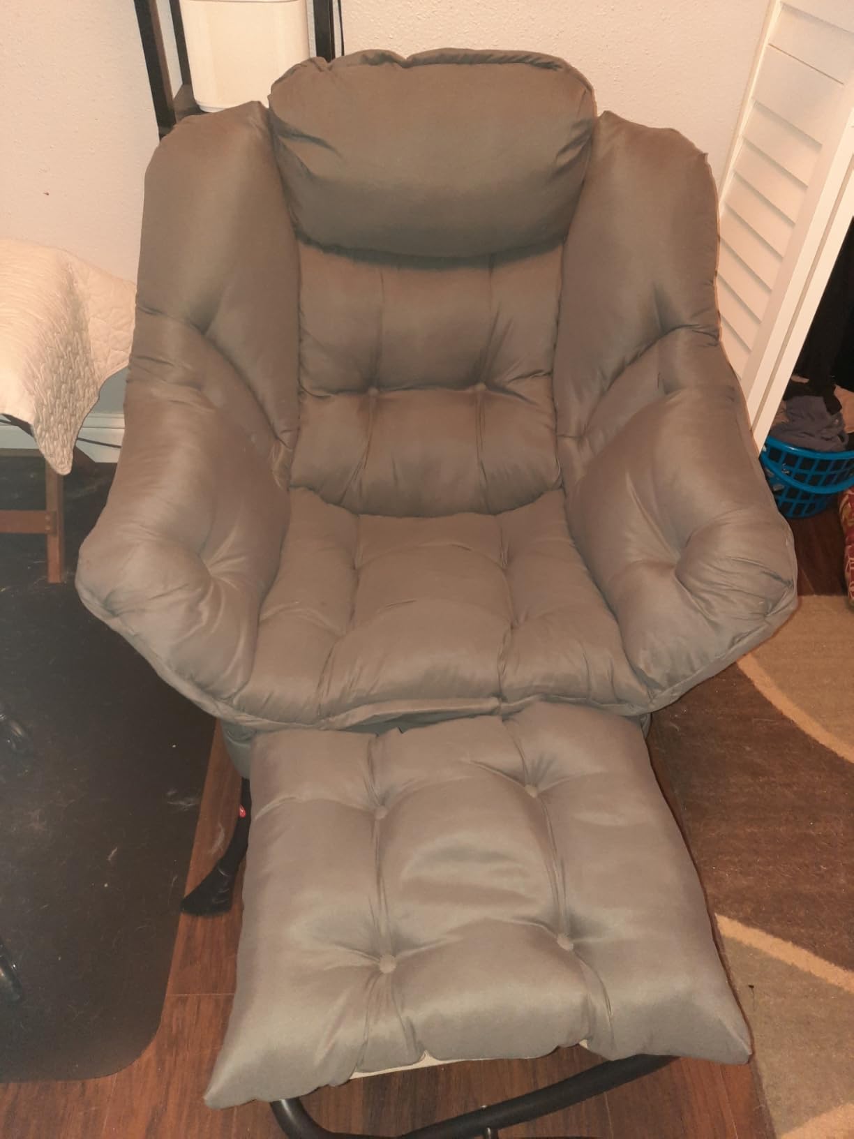 Welnow Lazy Chair with Ottoman, Reading Chair with Footrest, Dark Grey, Side Pocket, Armrests, Foldable Footrest, Thick Cushioned Seat & Backrest, Lounge Chair for Bedroom, Living Room & Small Space customer photo 1