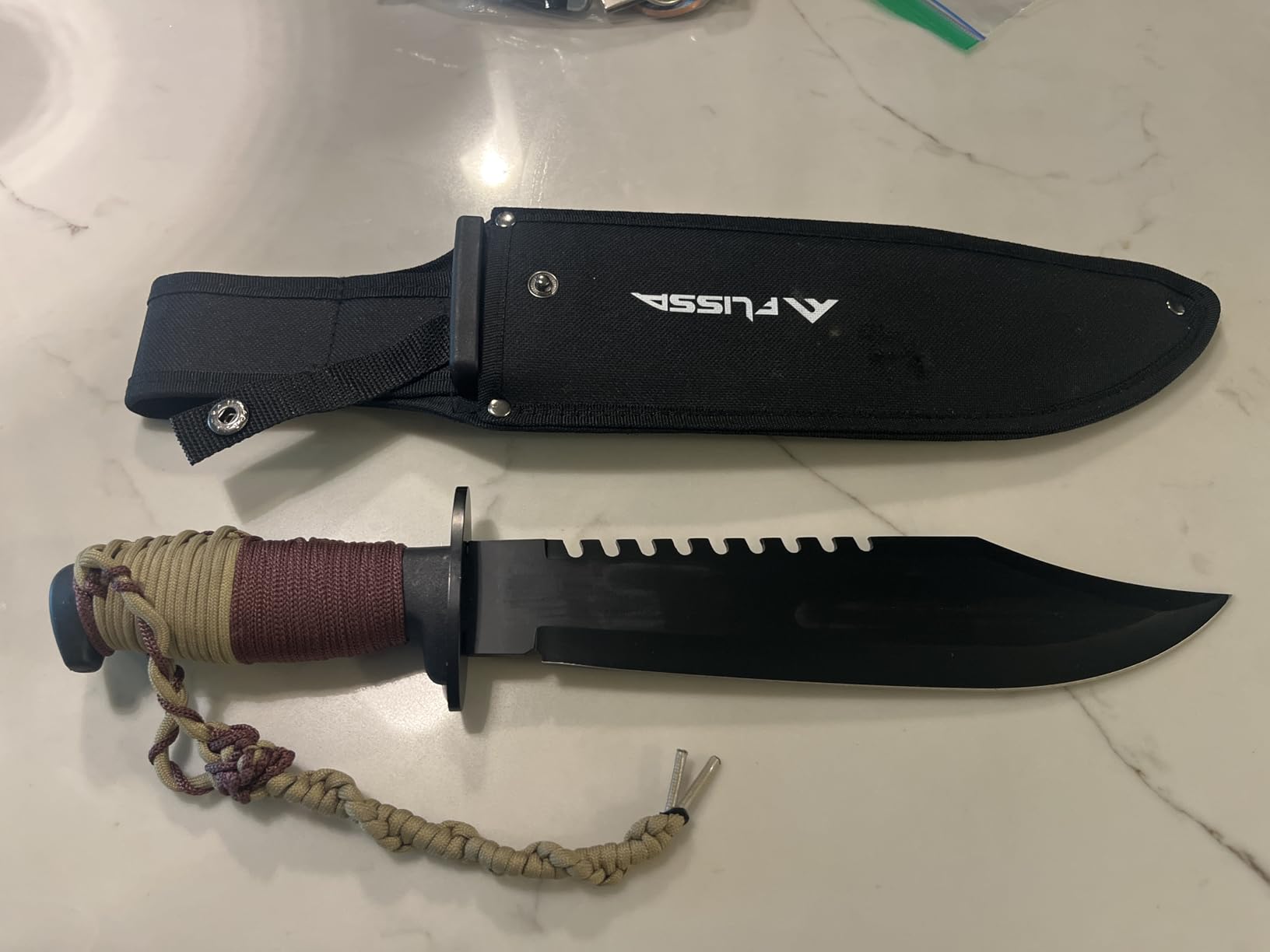 FLISSA Survival Hunting Knife with Sheath, 15-inch Tactical Bowie Knife | Sharpener & Fire Starter Included, Full Tang Fixed Blade customer photo 1