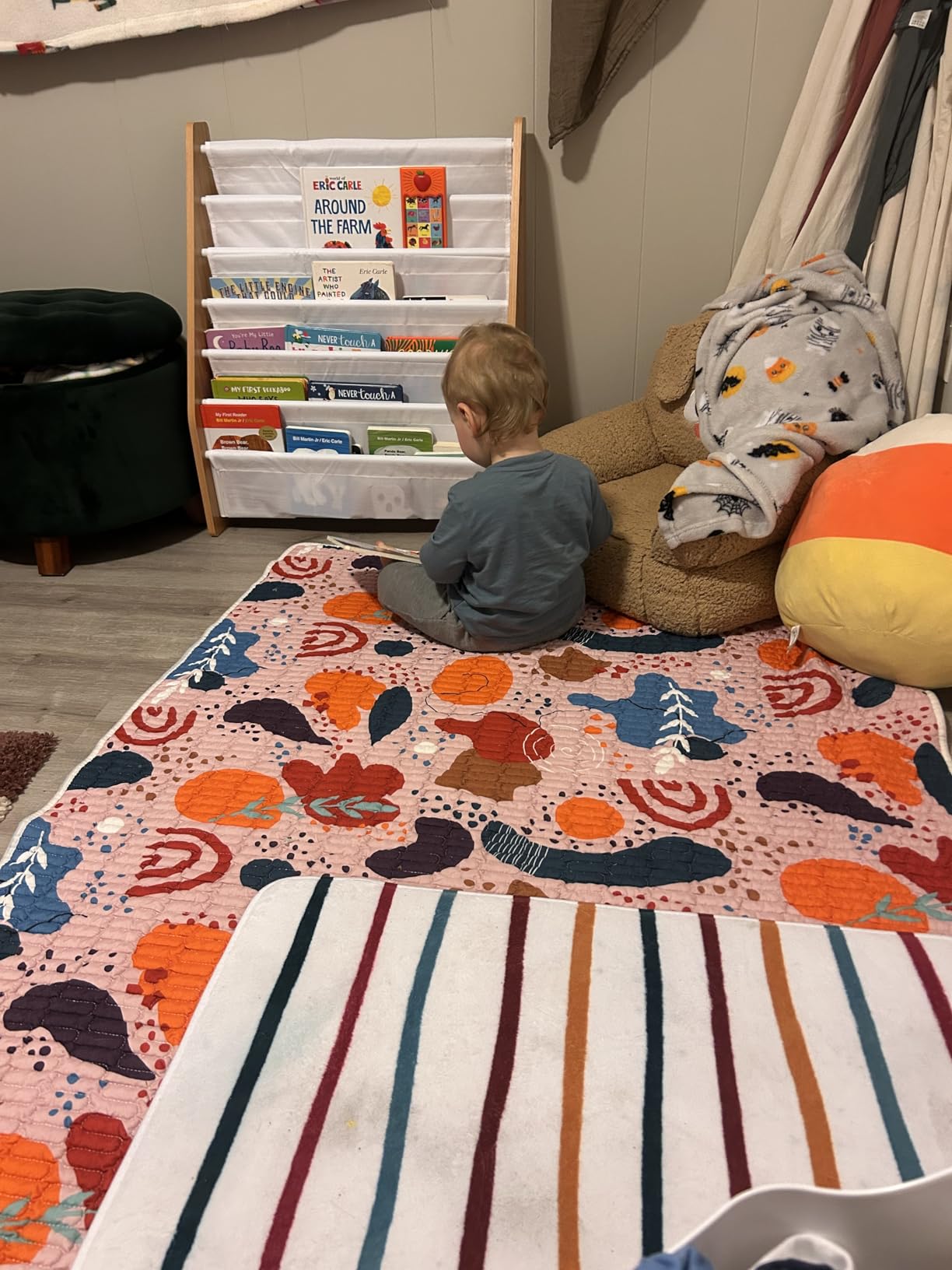 Humble Crew Kids Bookshelf, Montessori Front Facing Toddler Bookcase 4Tier | Book display rack and reading nook organizer, nylon pockets show covers face out, compact for any playroom or bedroom space customer photo 1