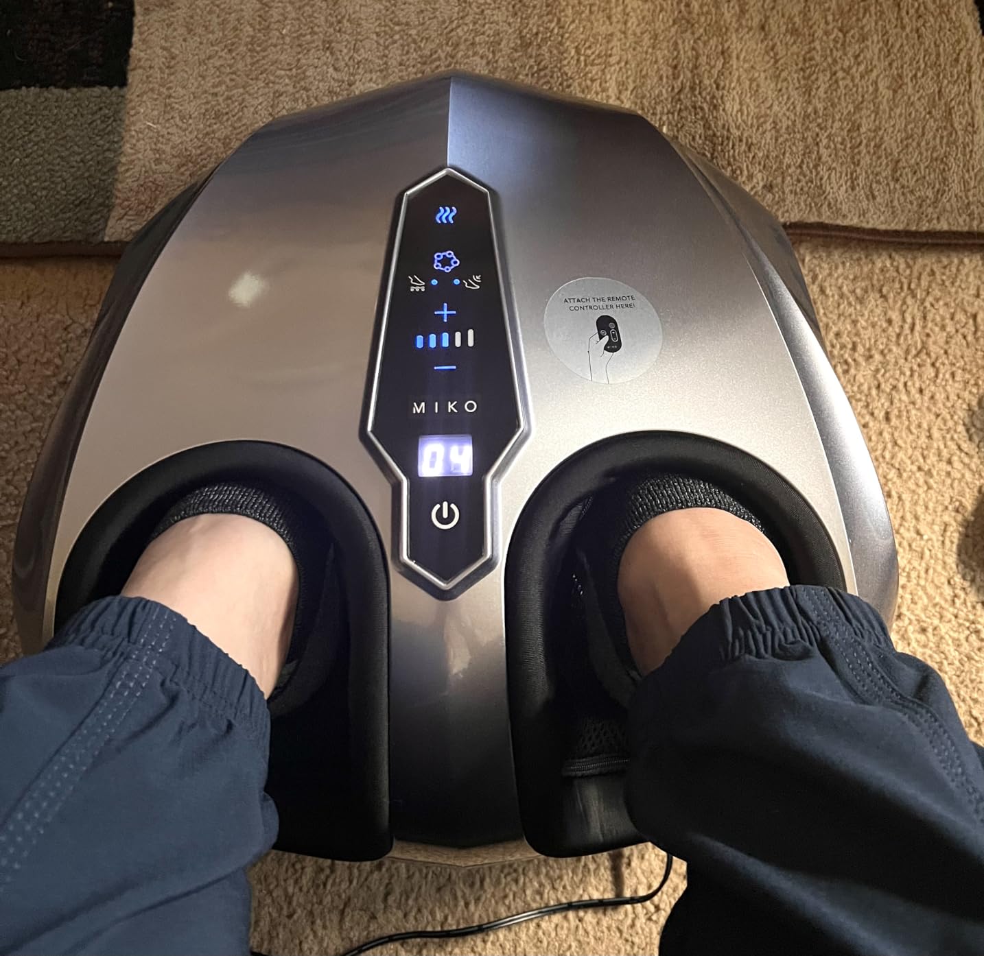 MIKO Shiatsu Foot Massager with Heat and Air Compression | 5 pressure levels, 3 modes, rolling & wireless remote; for plantar fasciitis and neuropathy; fits men's size 12 customer photo 1
