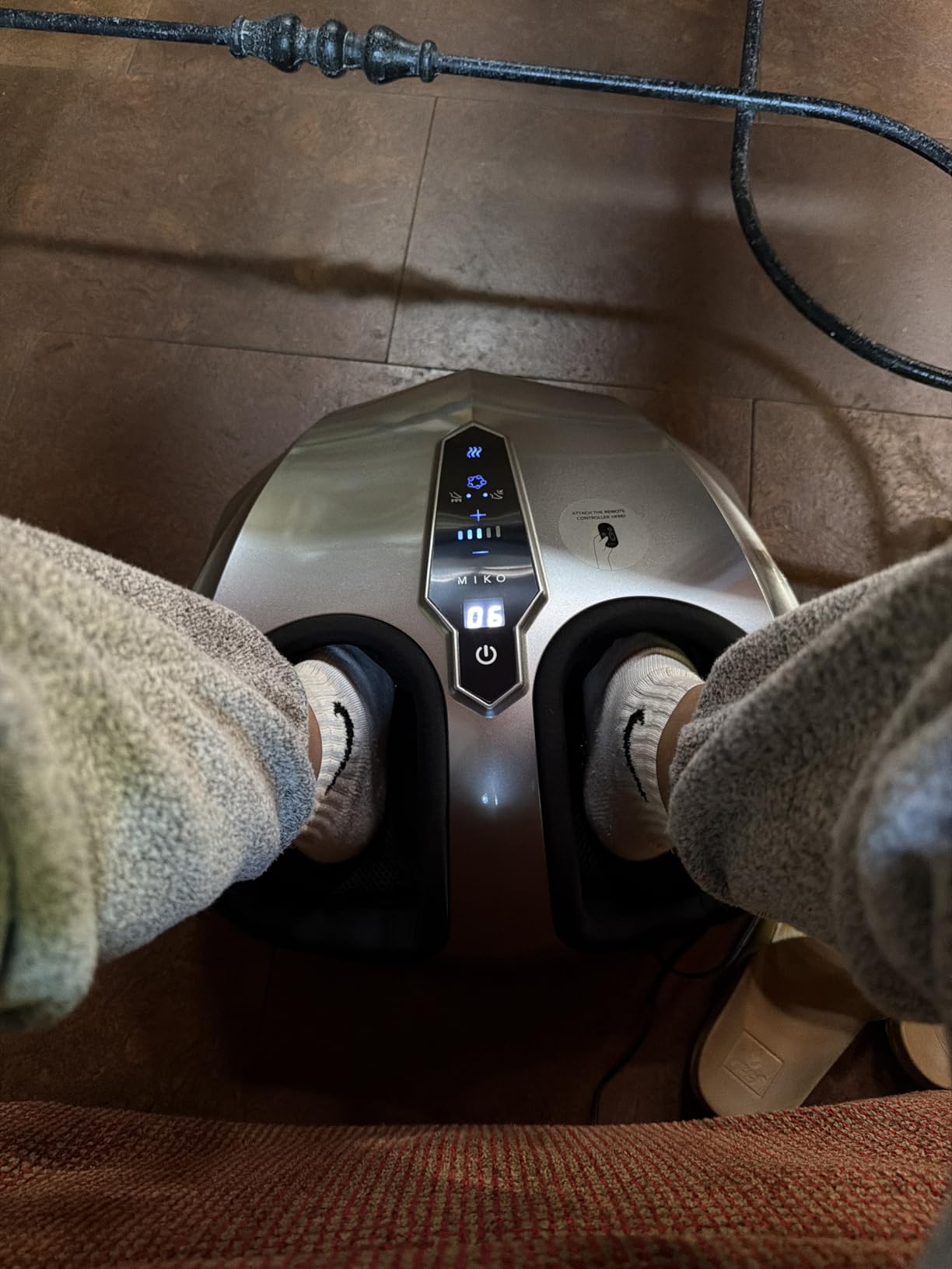 MIKO Shiatsu Foot Massager with Heat and Air Compression | 5 pressure levels, 3 modes, rolling & wireless remote; for plantar fasciitis and neuropathy; fits men's size 12 customer photo 2
