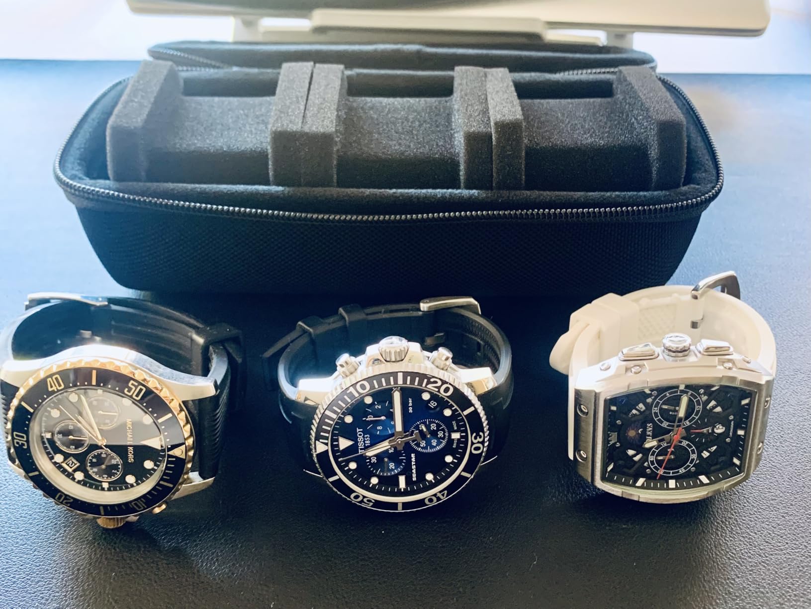 AUKURA 3 Slot Hard Watch Travel Case, Watch Roll Case Storage and Organizer for Men and Women, with anti-move watch pillow (Black fabric 3Slots) customer photo 1