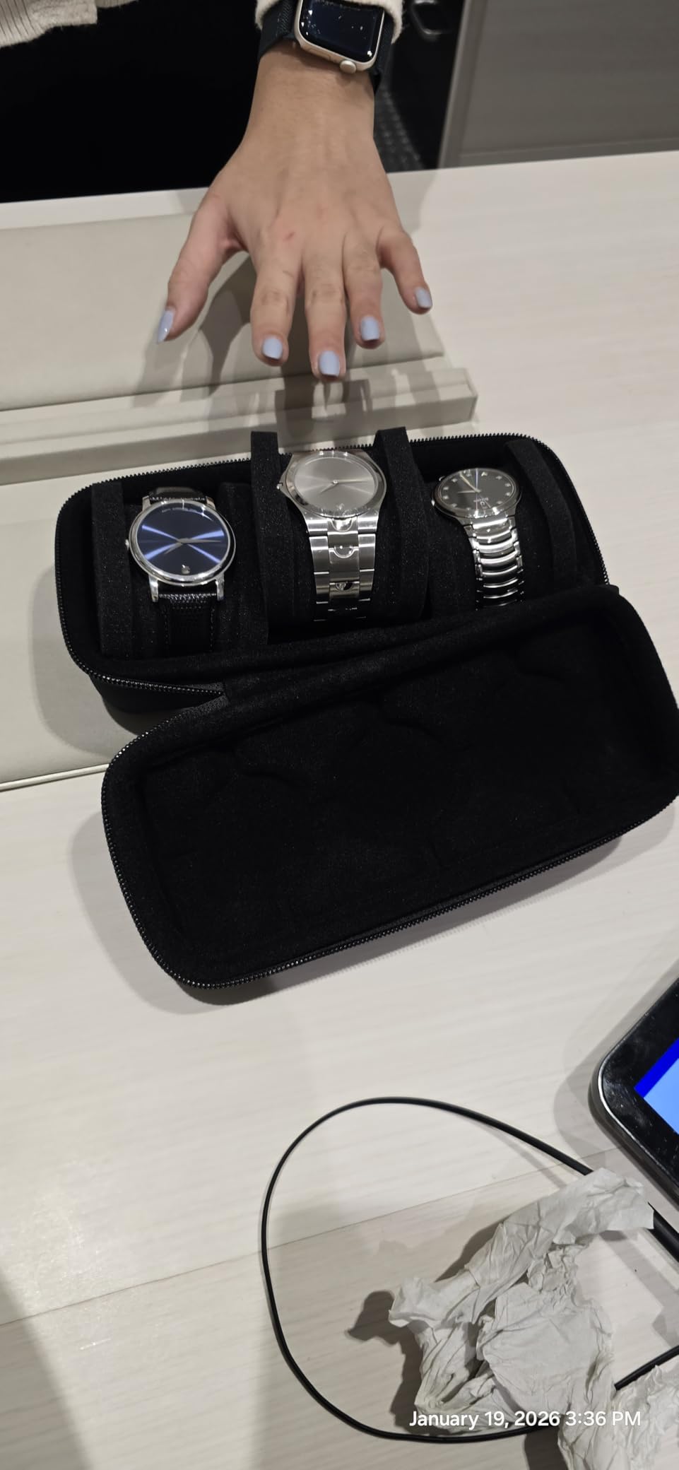 AUKURA 3 Slot Hard Watch Travel Case, Watch Roll Case Storage and Organizer for Men and Women, with anti-move watch pillow (Black fabric 3Slots) customer photo 2