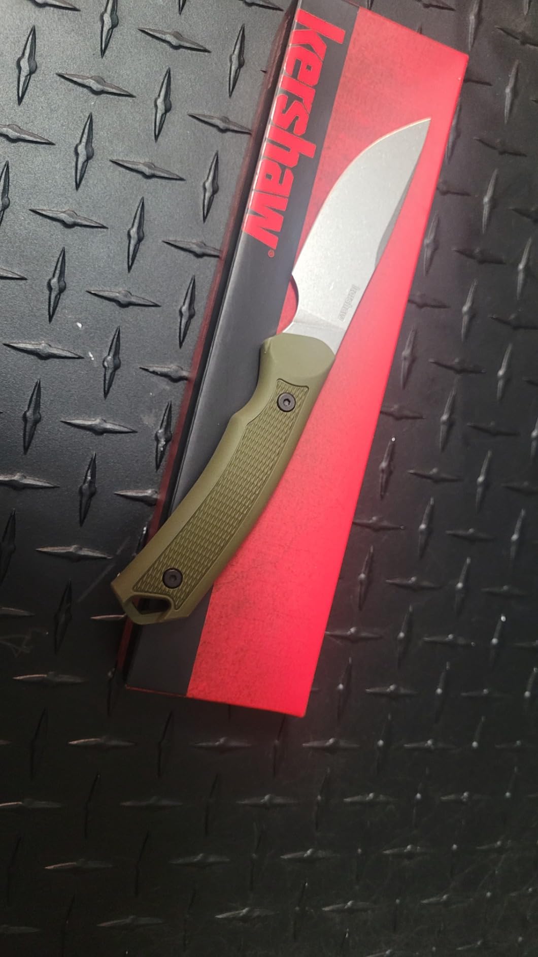 Kershaw Deschutes Skinner Fixed Blade Knife, Olive | 3.9 Inch D2 Steel Fixed Drop Point Blade, Full Tang Design, EDC, Molded Sheath, Everyday Carry for Men and Women customer photo 1