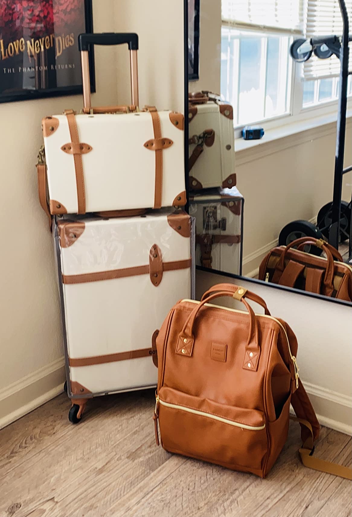 COTRUNKAGE 2 Piece Vintage Luggage Sets, Retro Carry On Suitcases for Women with Wheels, Cabin Size TSA Lock, Caramel Brown customer photo 1