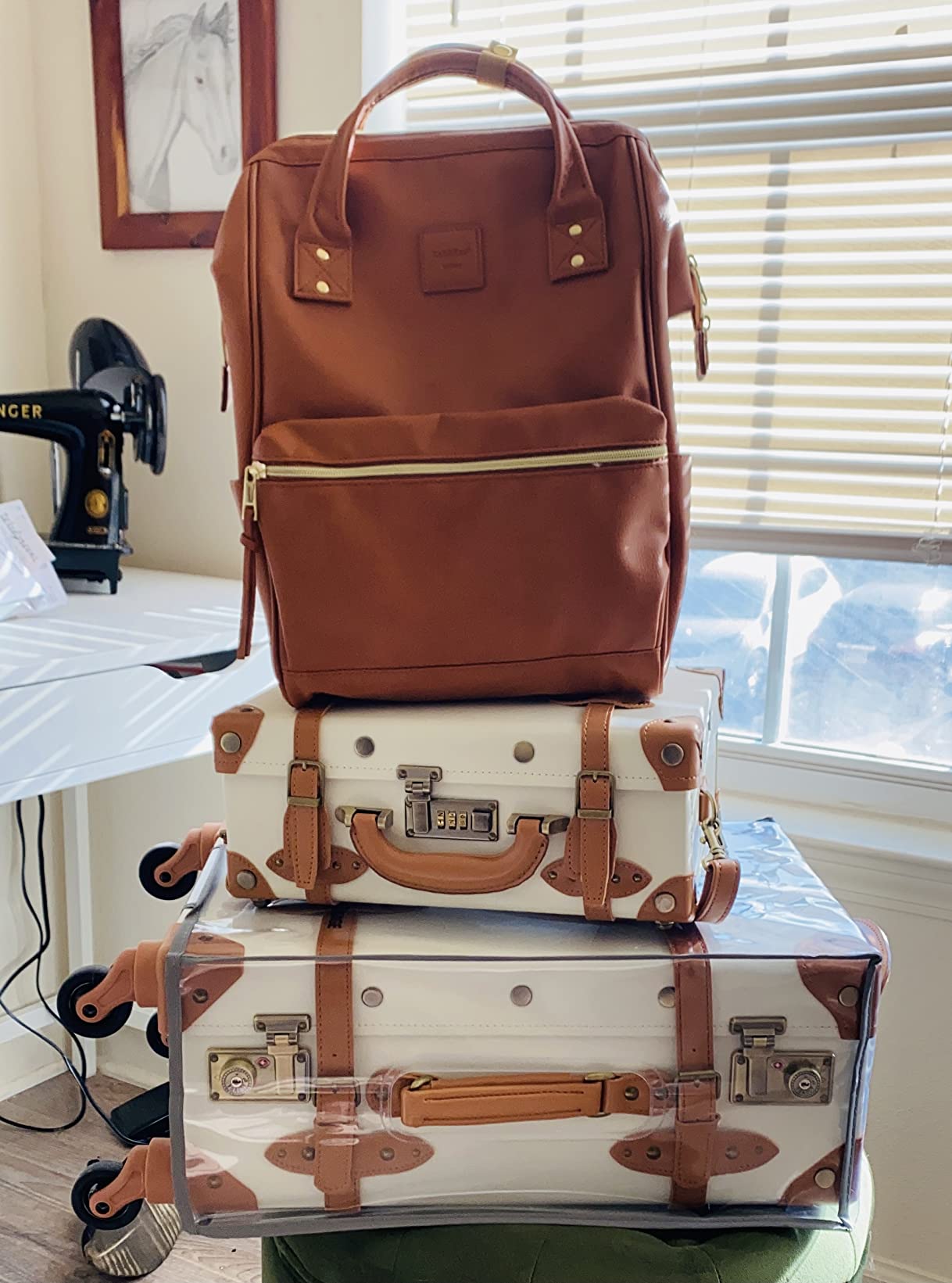 COTRUNKAGE 2 Piece Vintage Luggage Sets, Retro Carry On Suitcases for Women with Wheels, Cabin Size TSA Lock, Caramel Brown customer photo 2