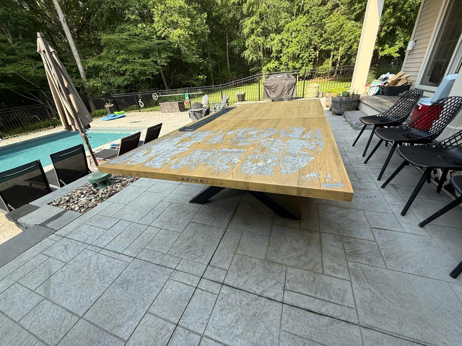 JOOLA Outdoor Table Tennis Table - Multi Use Conference Table Dining Table - Concrete Wood Look Includes Steel Outdoor Ping Pong Net Set & Frame - Hybrid Indoor Outdoor Ping Pong Table customer photo 1