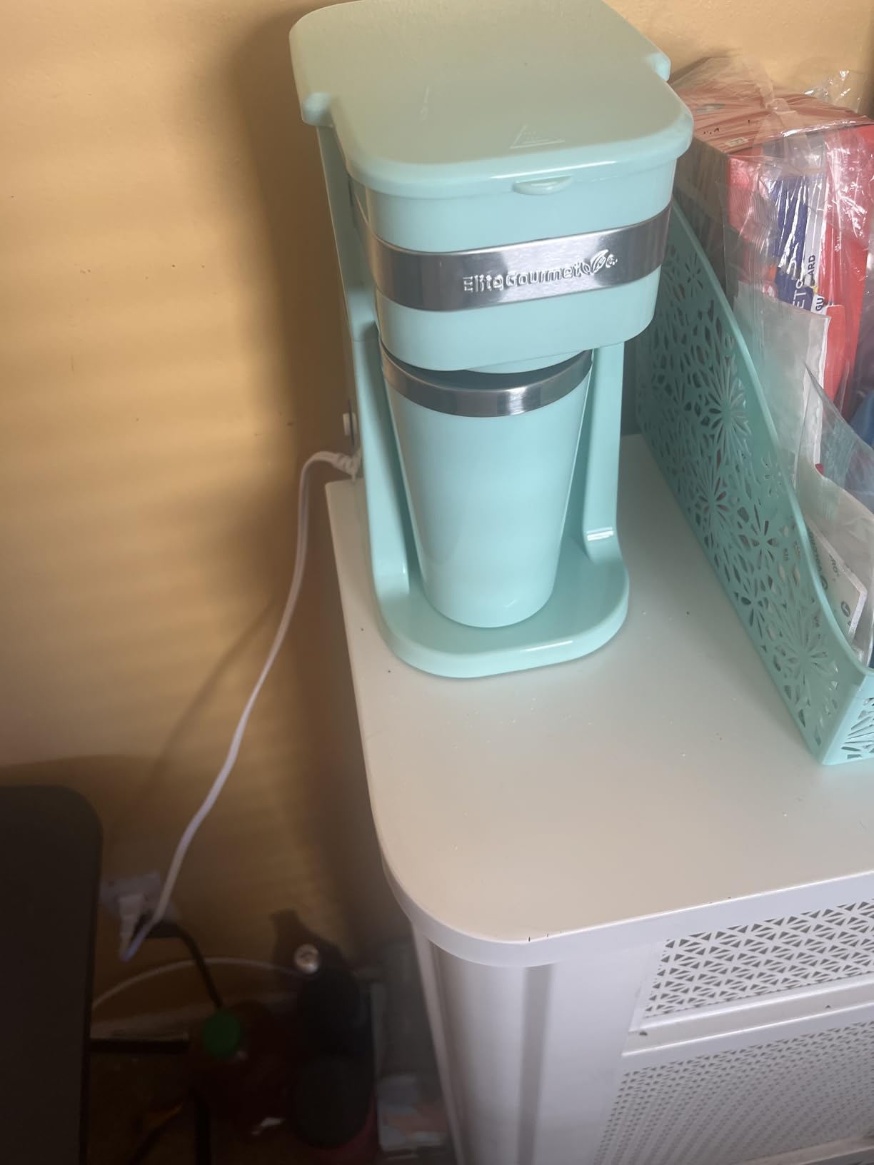 Elite Gourmet EHC113M Personal Single-Serve Compact Coffee Maker, Mint | Includes 14oz stainless steel interior thermal travel mug, reusable filter - compatible with coffee grounds customer photo 2