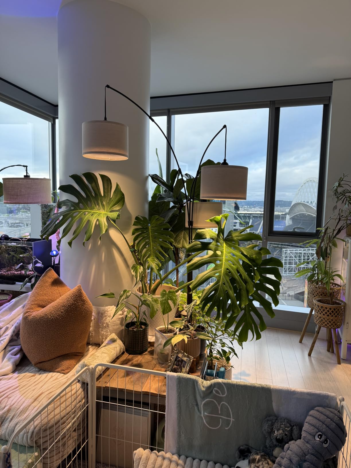 Dimmable 3 Lights Floor Lamp, 3000LM Super Bright Arc Floor Lamps for Living Room, Modern Tall Standing Lamp With Beige Shades, Mid Century Tree Floor Lamp for Bedroom Office, 3 LED Bulbs Included customer photo 2