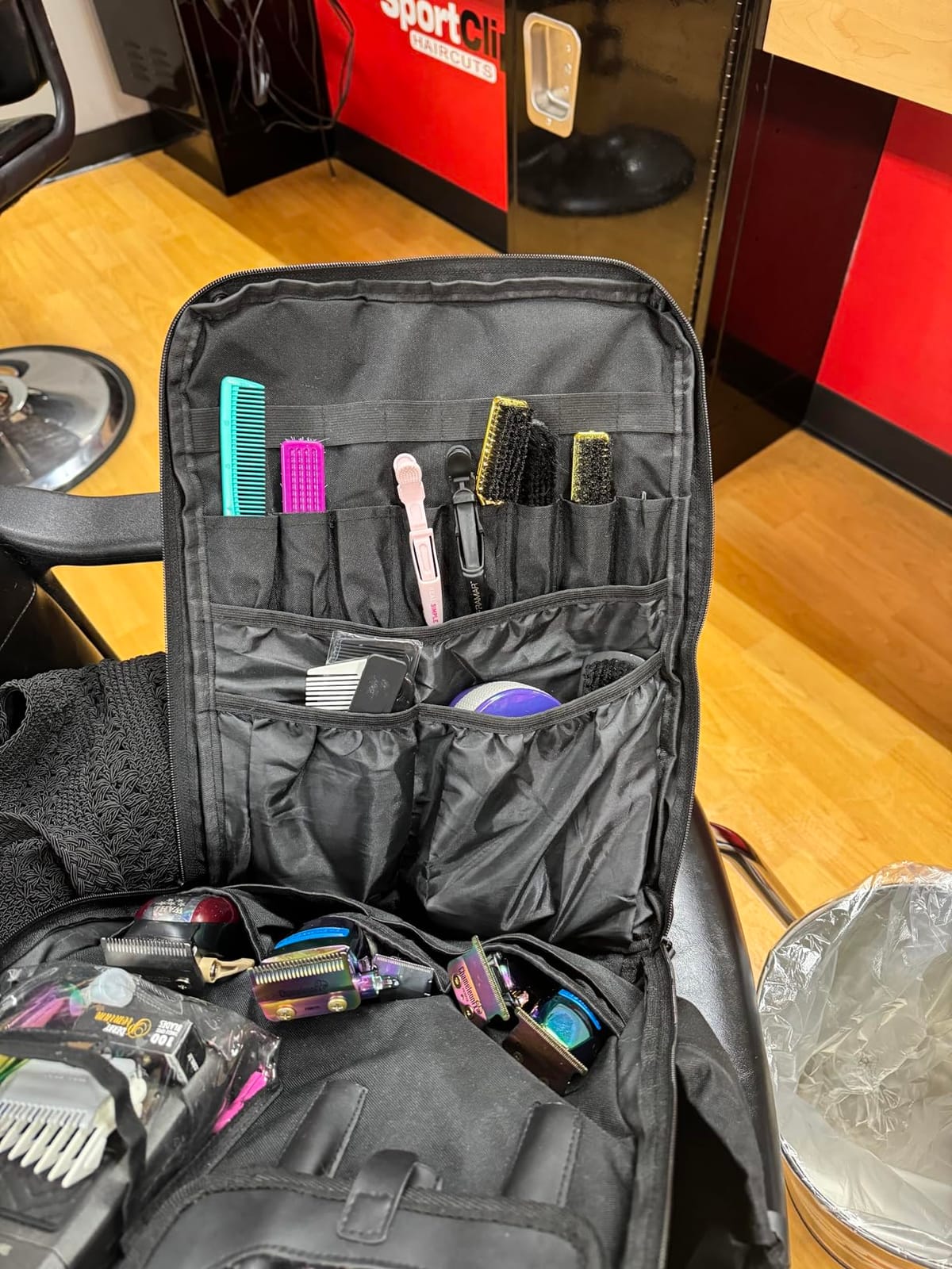 BAFASO Large Capacity Barber Case, Travel Hairdresser Bag, Black | Holds Various Hair Cutting Tools. customer photo 1
