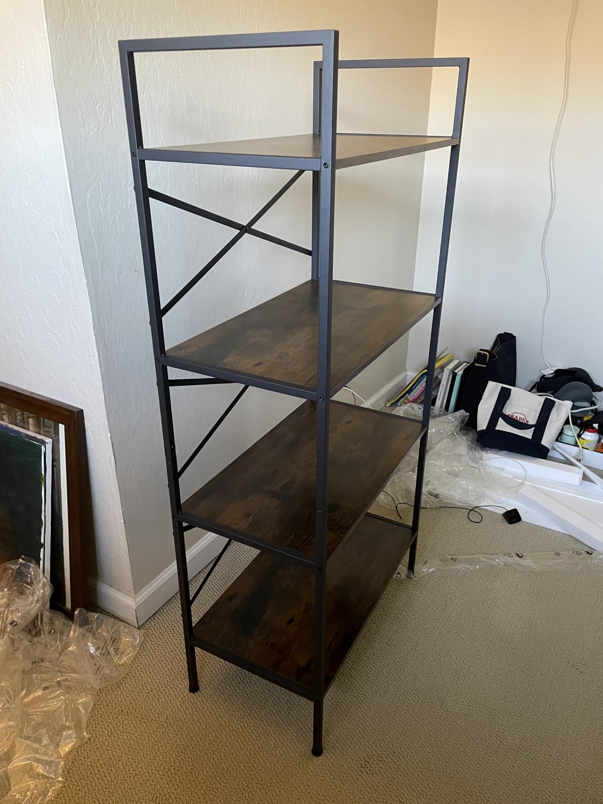 Homeiju Bookshelf, 3 Tier Industrial Bookcase, Metal Small Bookcase, Rustic Etagere Book Shelf Storage Organizer for Living Room, Bedroom, and Home Office (Rustic Brown) customer photo 2