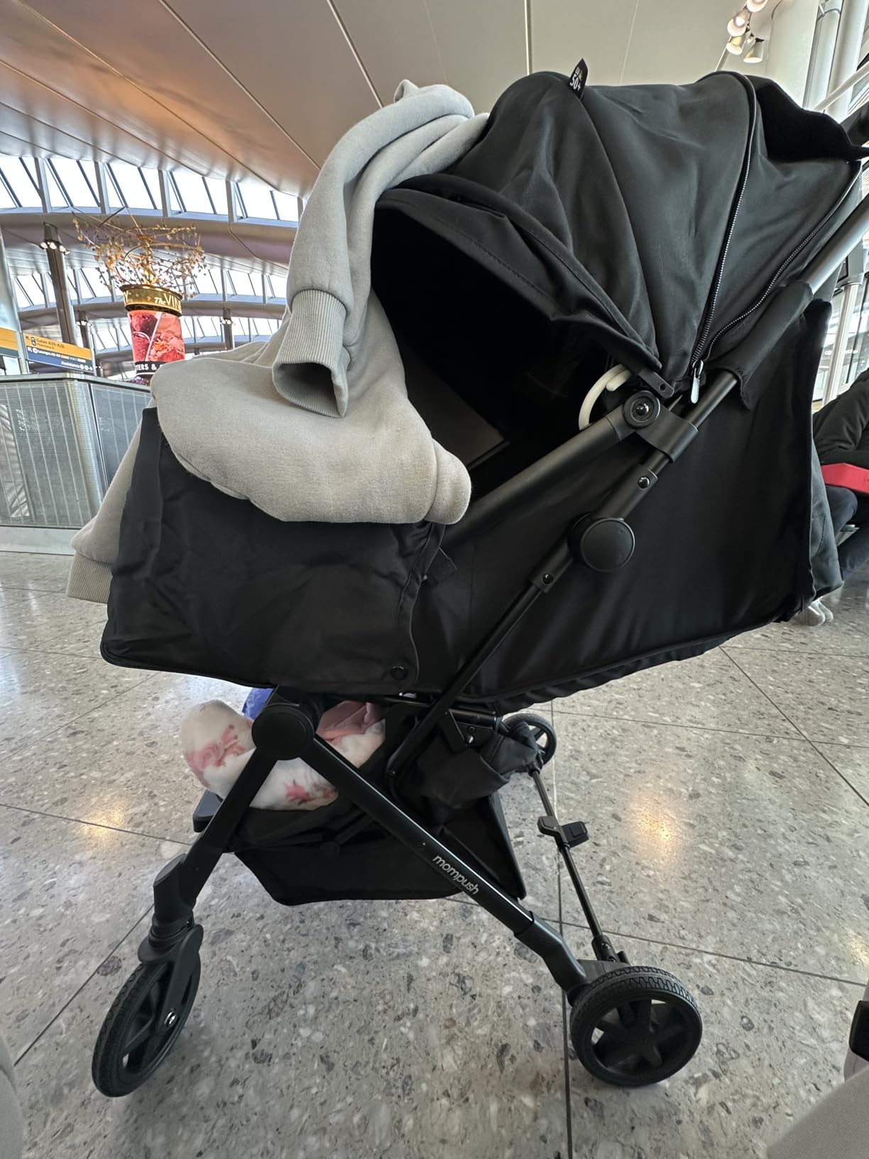 Mompush Lithe V2 Lightweight Travel Stroller Snack Tray Included, Grey | Compact baby stroller, airplane-ready, one-hand fold, mechanical recline seat, UPF 50+ canopy, travel bag & rain cover customer photo 1