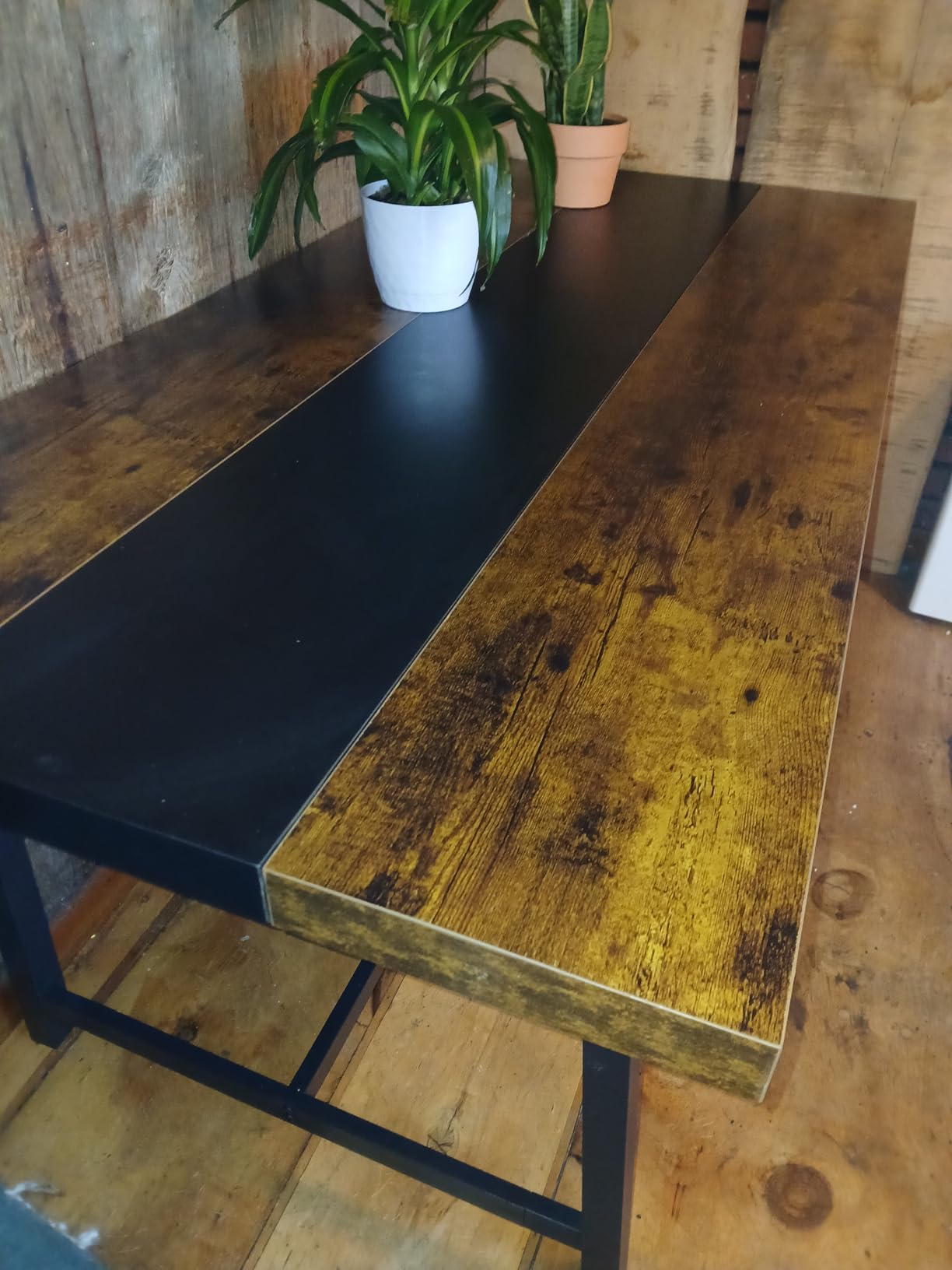 Tribesigns Dining Table for 8 People, 70.87-inch Rectangular Wood Kitchen Table with Strong Metal Frame, Industrial Large Long Dining Room Table for Big Family (Rustic Brown) customer photo 2