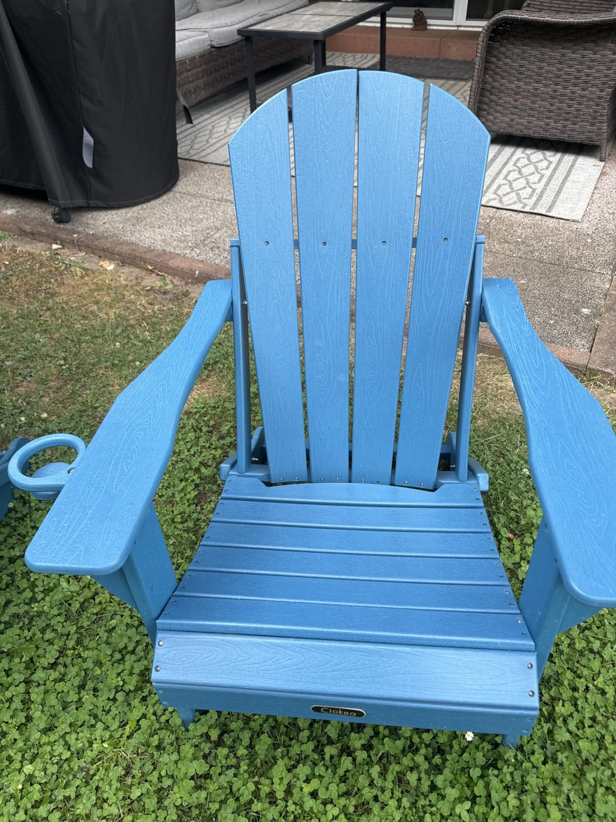 Folding Adirondack Chair HDPE All-Weather Patio, Navy Blue | Wooden Textured, Cup Holder, 380lbs, Rustproof, Fire Pit Outdoor Lawn Poolside Backyard Deck customer photo 1