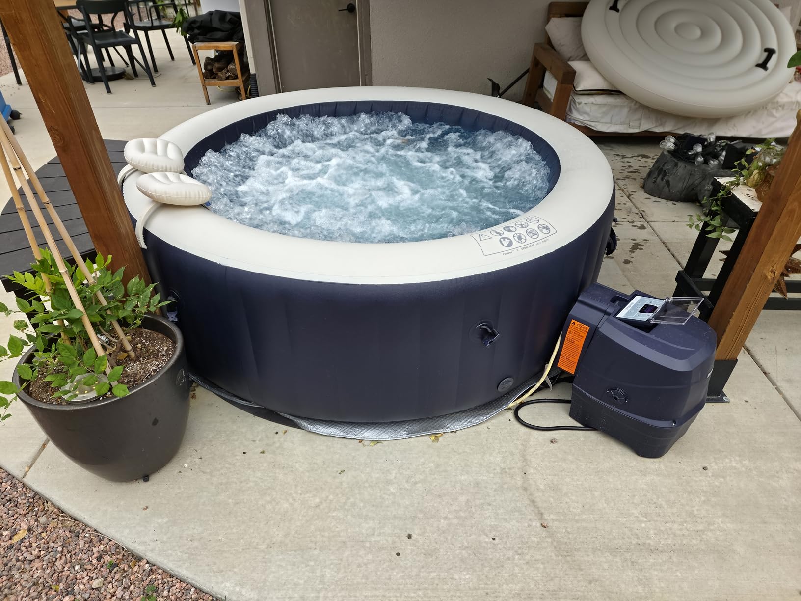 INTEX PureSpa 4 Person Inflatable Hot Tub Bundle w/Energy-Efficient Cover | 28429EP Bubble Massage: Built-in Hard Water Treatment, 77in x 28in, Cobalt Blue - Set of 2 Foldable PureSpa Benches Included customer photo 1