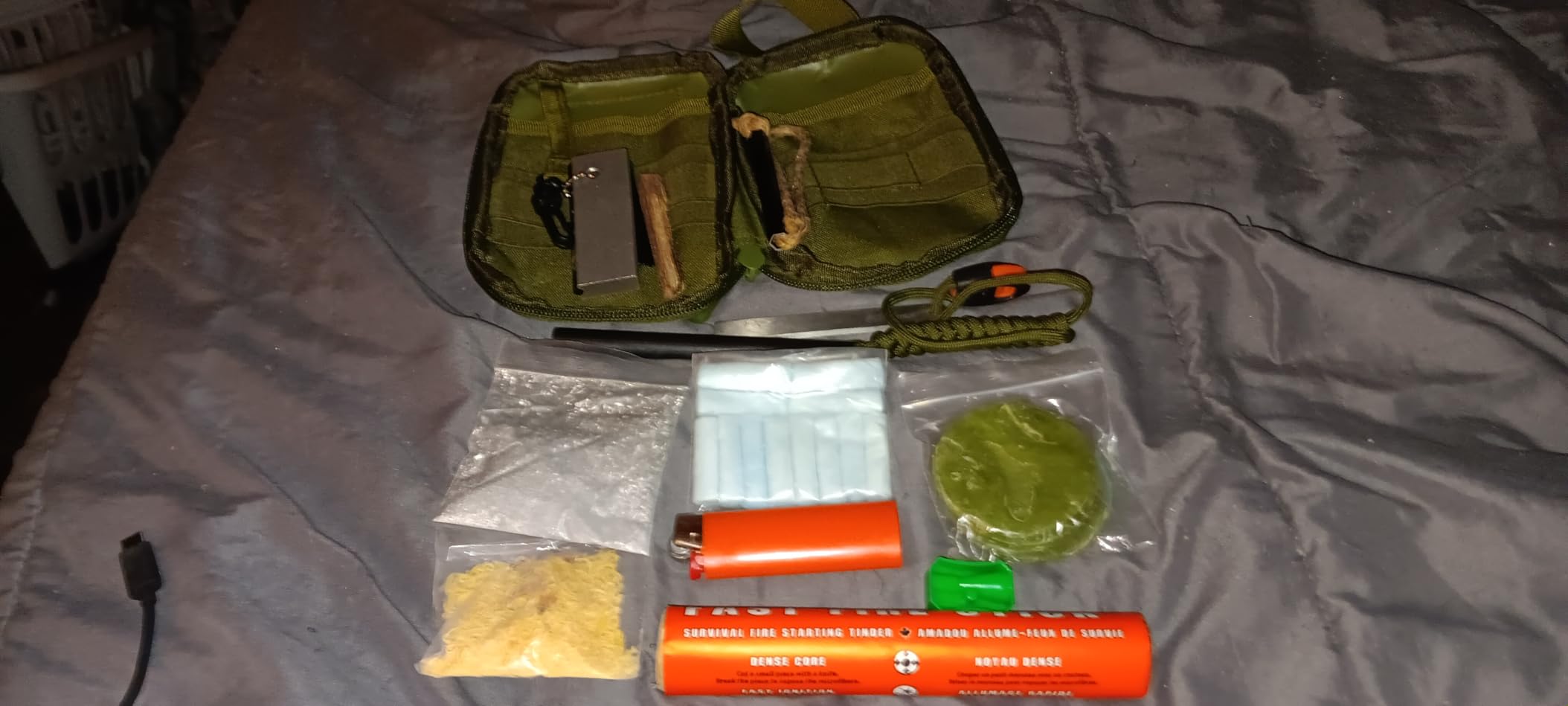 Fire Starter Survival Kit, Larger Ferro Rod with Striker Lanyard 3in Long Flint and Steel, 13.8in Wick Hemp Cord, Multifunctional Bag customer photo 2