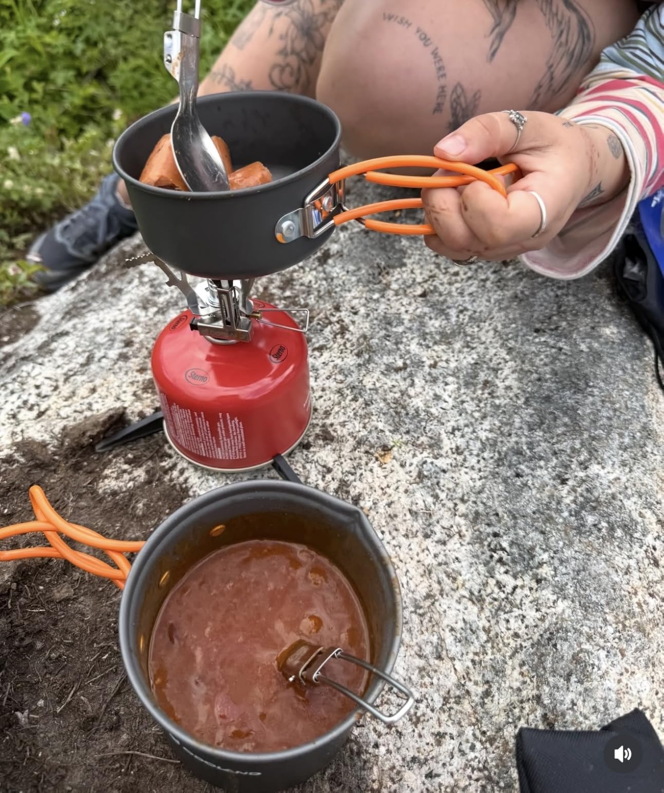 Odoland Camping Cookware Stove Set with 1.2L/0.6L Pots and Portable Stove | Stainless Steel Cup, Tank Bracket, Carabiner, Canister Stand Tripod, Fork Spoon Knife Kit for Backpacking Hiking Picnic customer photo 1