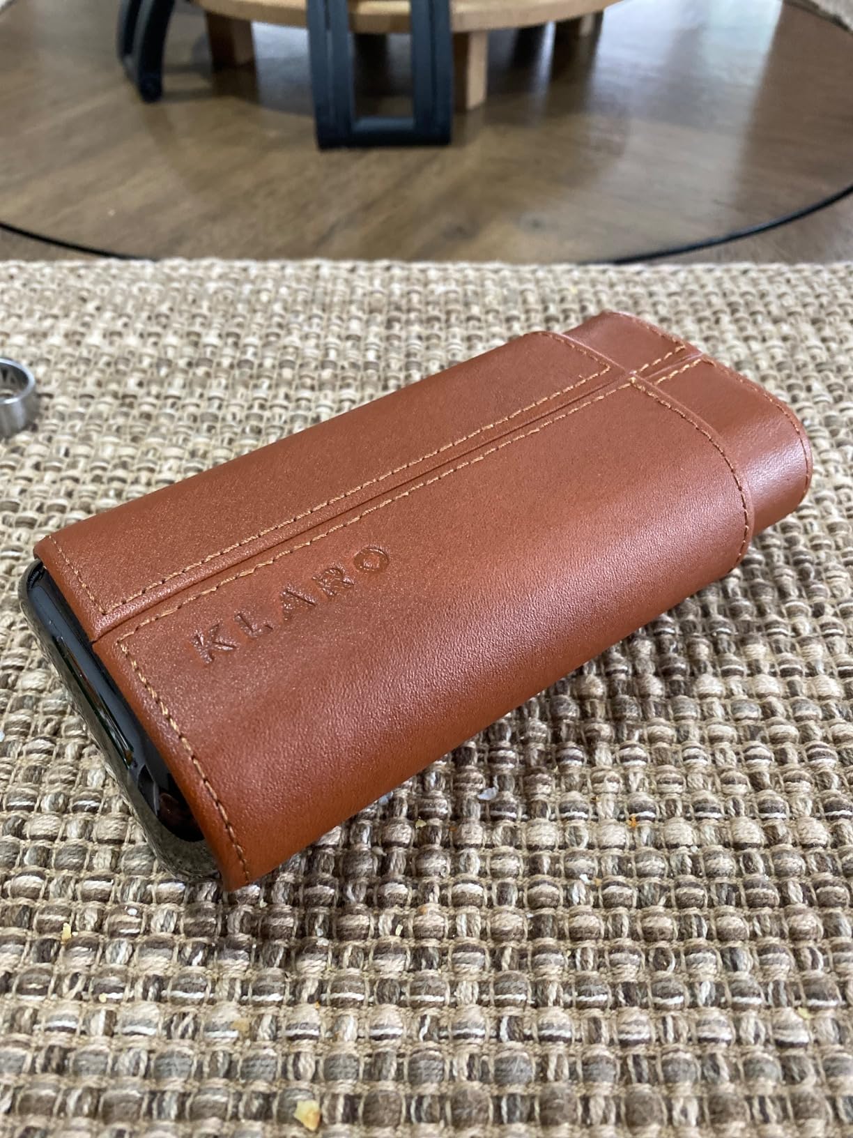 CASE ELEGANCE Premium 3 Cigar Travel Case, Genuine Top Grain Brown Leather | Protective, cedar lined, gold metal end caps, gift ready, portable travel box, fits up to 60 ring gauge cigars, monogrammable customer photo 1