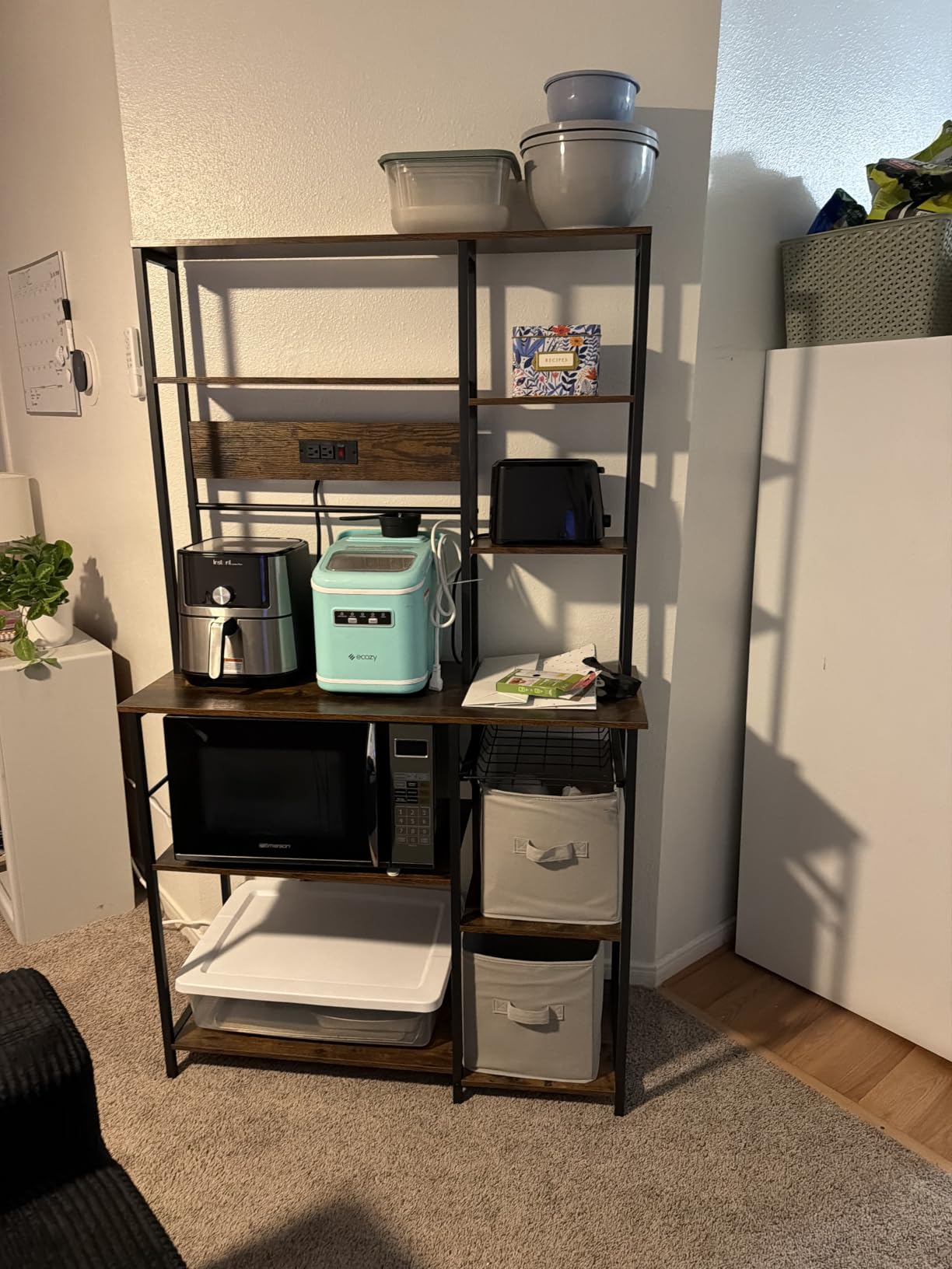 SUPERJARE Large Bakers Rack with Power Outlets, 39.6 Inches Microwave Stand | Coffee Bar with 6-Tier Storage, 12 S-Shaped Hooks, Kitchen Shelf with Wire Basket, Rustic Brown customer photo 2