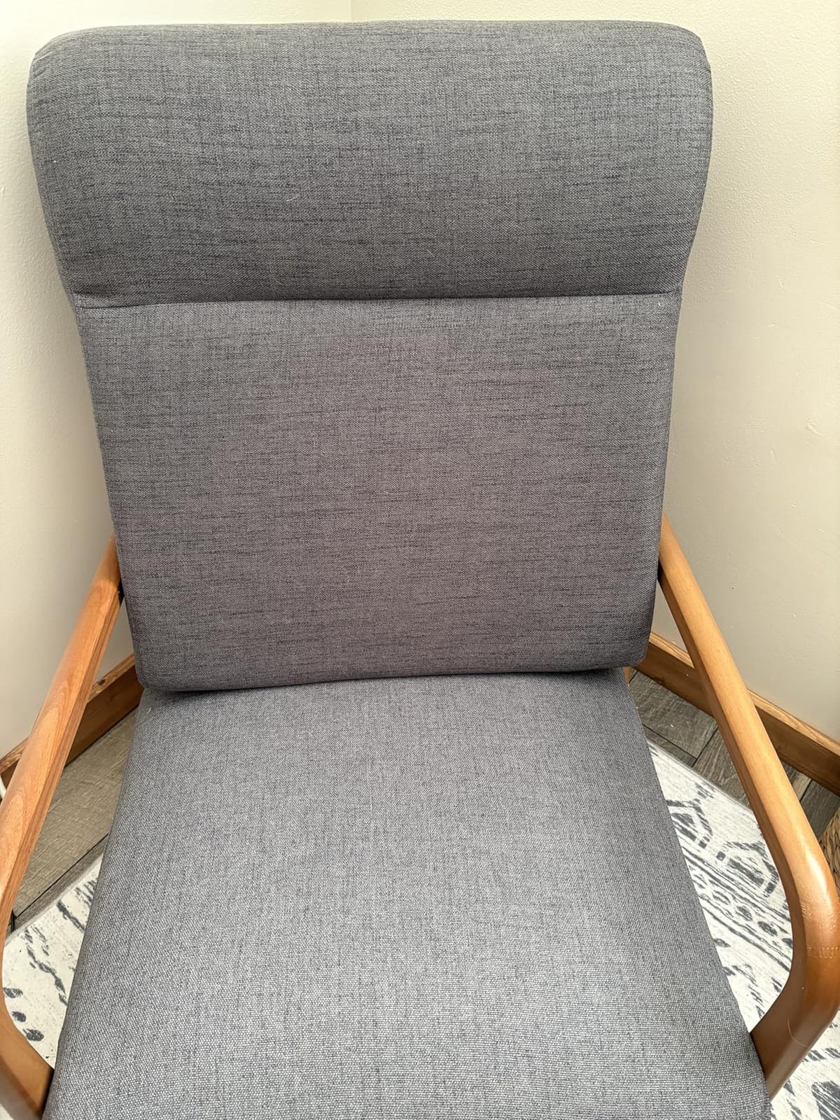 Karl home Accent Chair High Back Mid-Century Modern, Gray | Linen Fabric Upholstered, Walnut Color Solid Rubber Wood Frame, Soft Cushion with Pillow, For Living Room, Bedroom, Balcony customer photo 1
