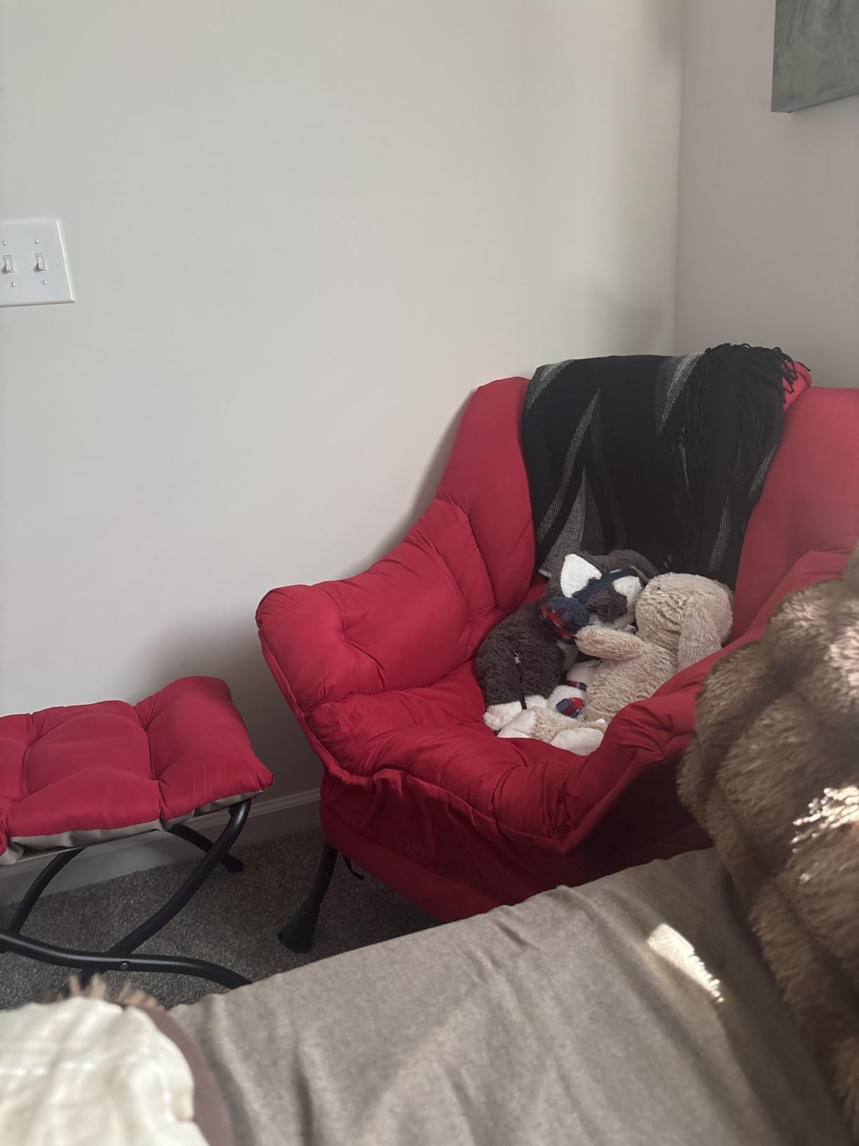 Lazy Chair with Ottoman, Modern Accent Chair Contemporary Sofa Chair with Armrests, Reading Chair and Folding Footstool Set for Living Room, Bedroom, Office, Dark Grey customer photo 1