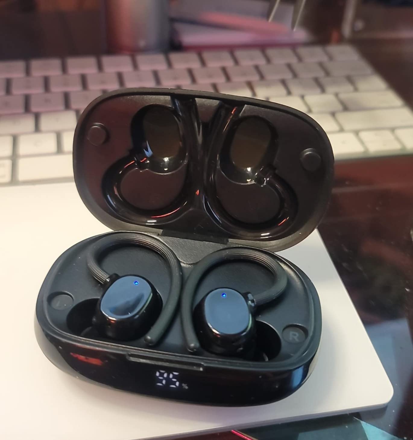 Wireless Earbuds for Small Ear, HiFi Stereo Sport Bluetooth 5.3 Headphones with Earhooks, 48H Deep Bass Running Ear Buds with LED Display, Noise Cancelling, IP7 Waterproof Built-in Mic for iOS Android customer photo 1