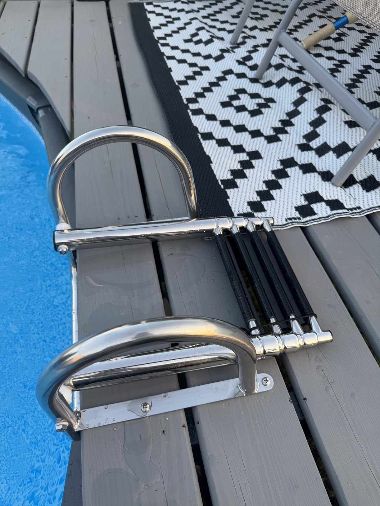 4 Step Pontoon Boat Ladder Stainless Steel Rear Entry Marine | Inboard ladder for pontoon boats, over platform installation, durable marine-grade construction, easy rear entry access customer photo 2