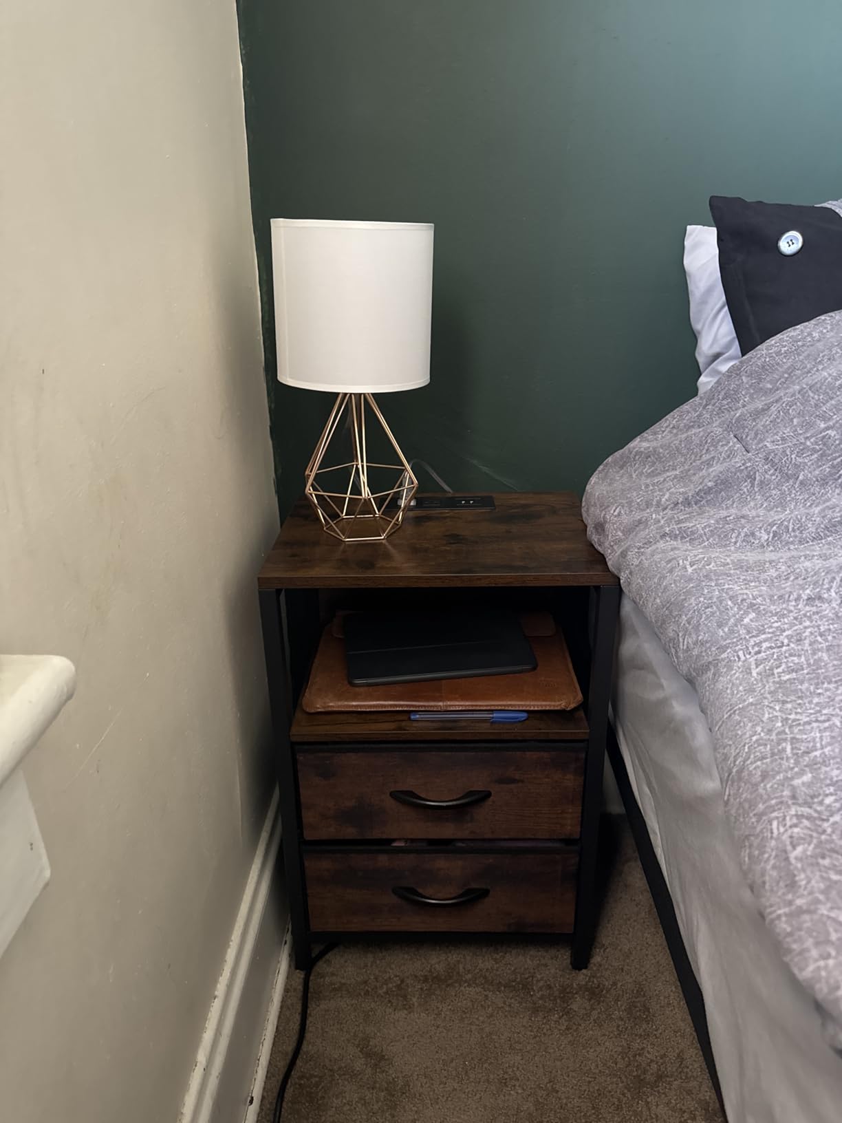 Yoobure Nightstand with Charging Station, Small Night Stand with Fabric Drawers and Storage Shelf for Bedrooms, Small Spaces, Bedside Table with USB Ports & Outlets customer photo 1