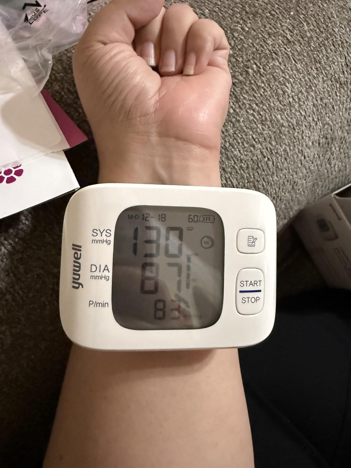 yuwell Wrist Blood Pressure Monitor | Clinical Accuracy, BP Machine for Home Use | Ultra Light Weight, Smart Inflation Blood Pressure Cuff, Large Display, 74 Readings, Rechargeable customer photo 1