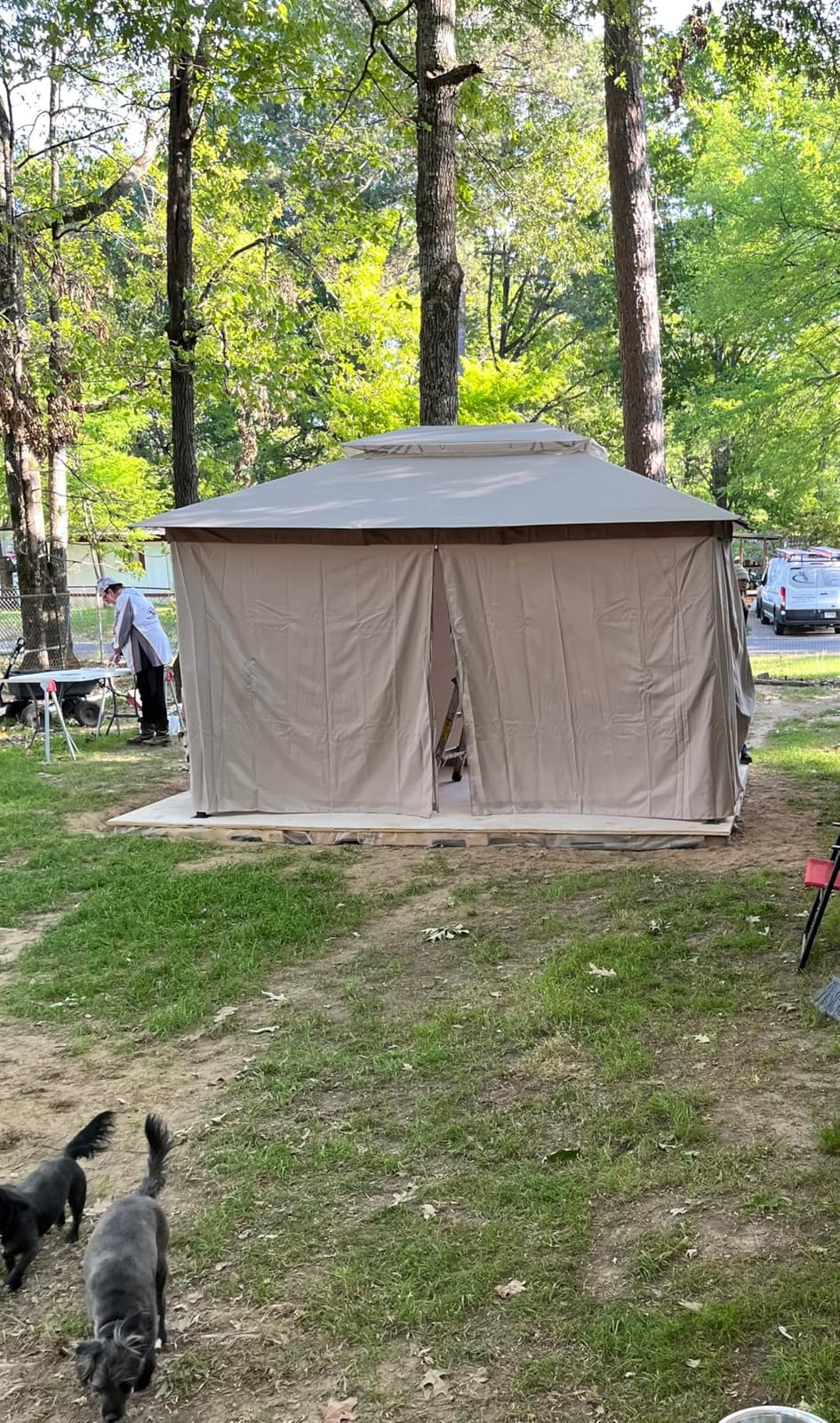 LAUSAINT HOME Gazebo 10x10ft, Heavy Duty Patio Gazebo with Expansion Bolts, Party Canopy Tent with Double Roofs, Mosquito Nettings and Privacy Screens for Backyard, Garden, Lawn, Khaki customer photo 2