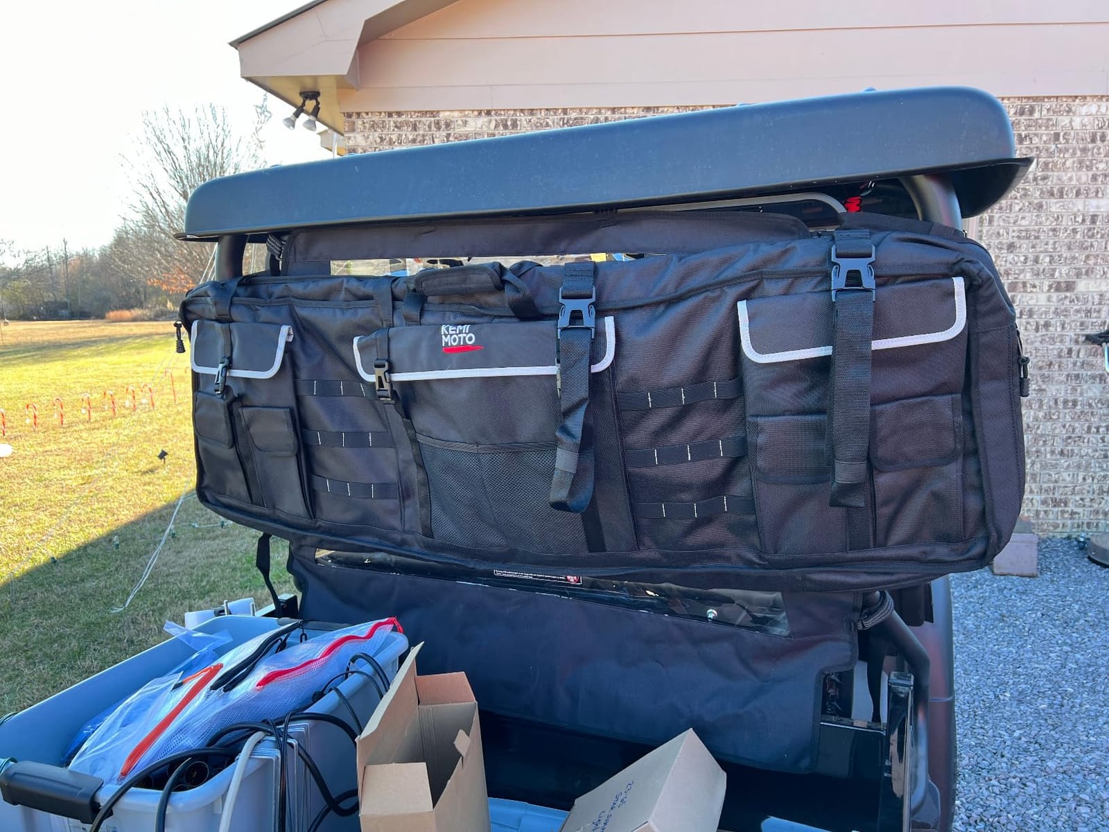 KEMIMOTO UTV Double Tool Bag, Hunting Tool Holder Rack Soft Carrier Case | Fits Most UTV Roll Cages, Storage Bag, Water-Resistant, Compatible with Polaris Ranger Mule Uforce, General UTVs customer photo 1