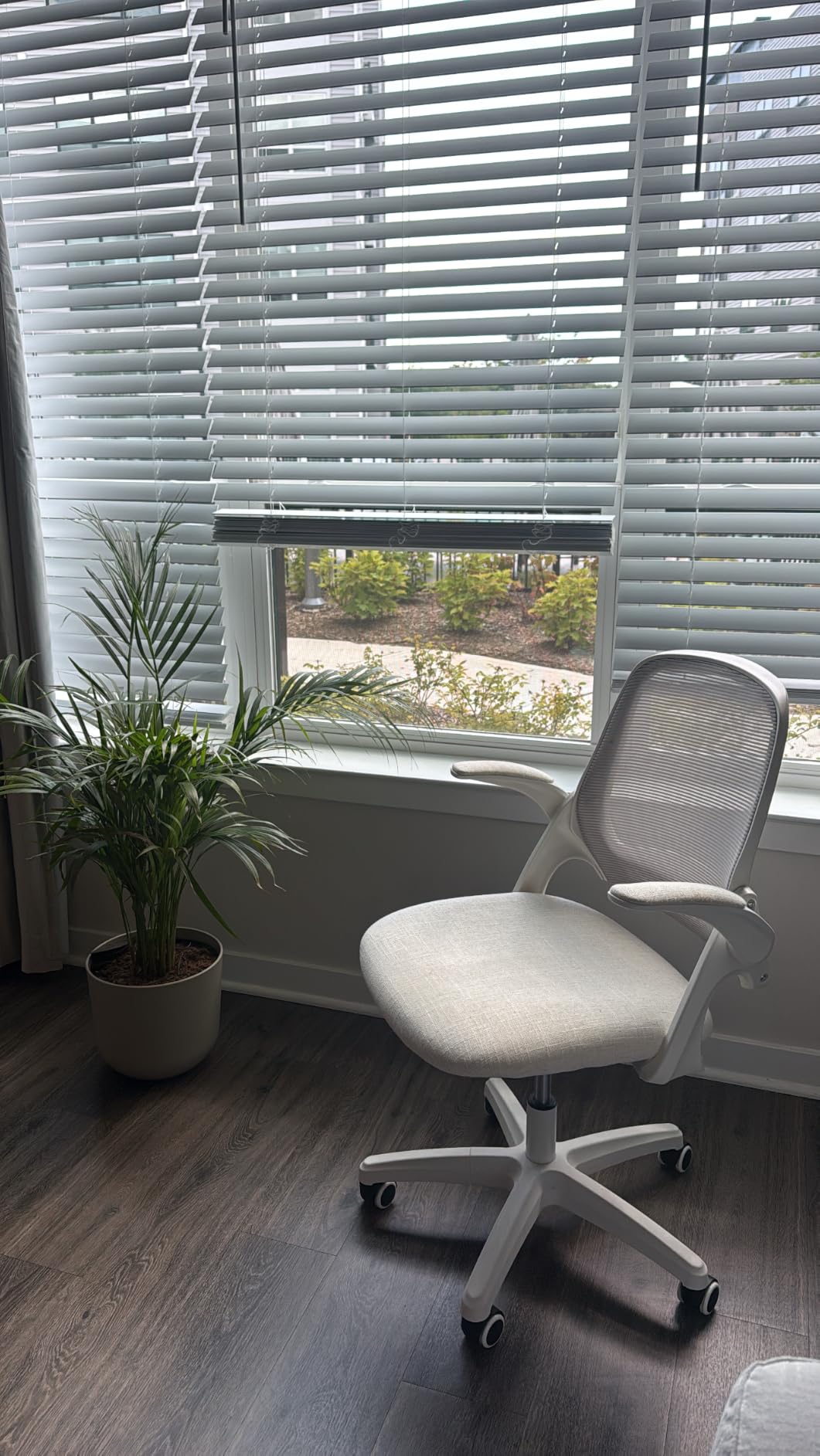 NEO CHAIR Office Desk Chair, Ergonomic Mesh with Flip-Up Armrests, Beige | Lumbar Support, Height Adjustment, 360° Swivel and Rolling Base, Space-Saving Design for Home Office, Vanity or Study customer photo 1