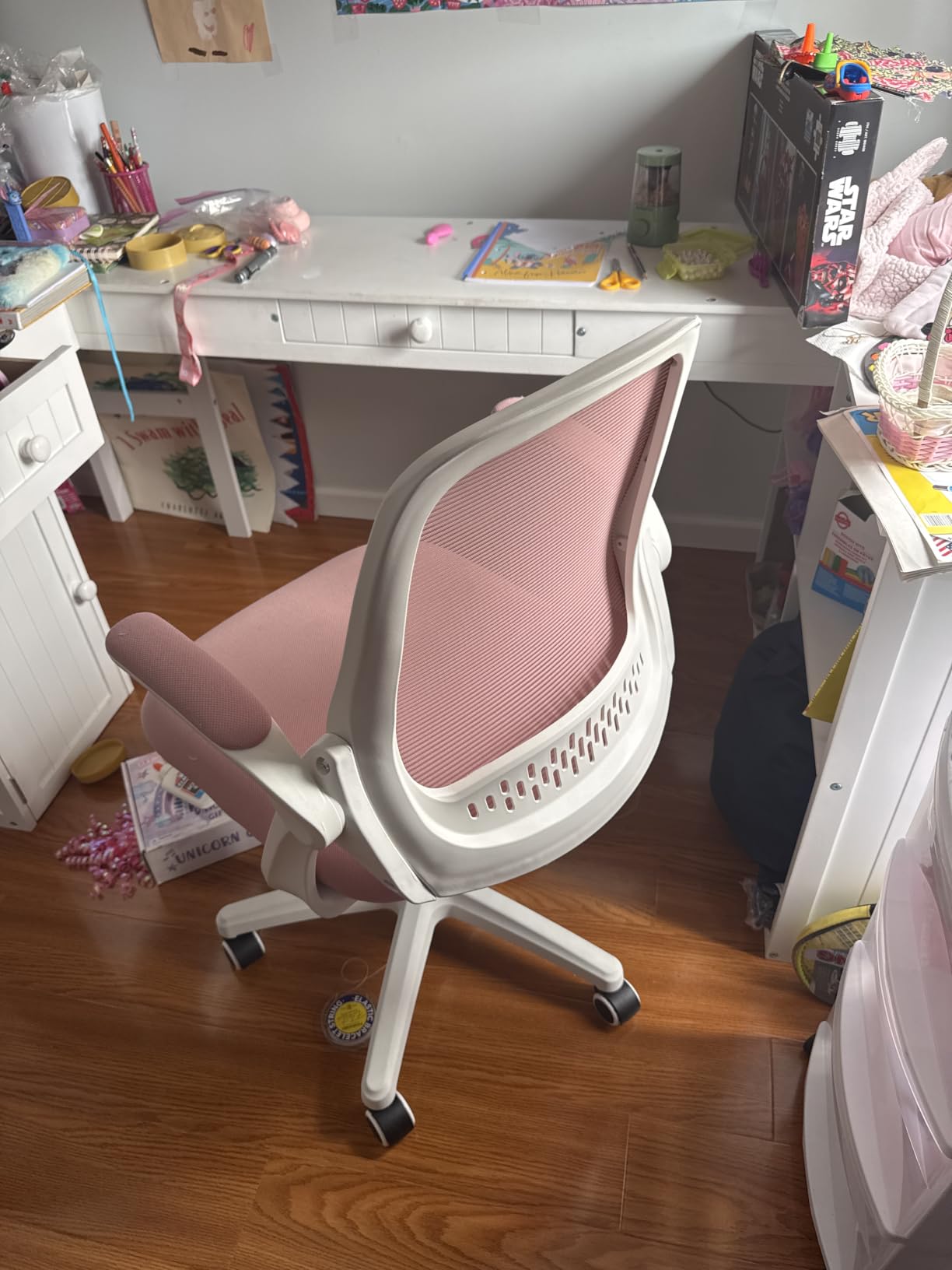 NEO CHAIR Office Desk Chair, Ergonomic Mesh with Flip-Up Armrests, Beige | Lumbar Support, Height Adjustment, 360° Swivel and Rolling Base, Space-Saving Design for Home Office, Vanity or Study customer photo 2