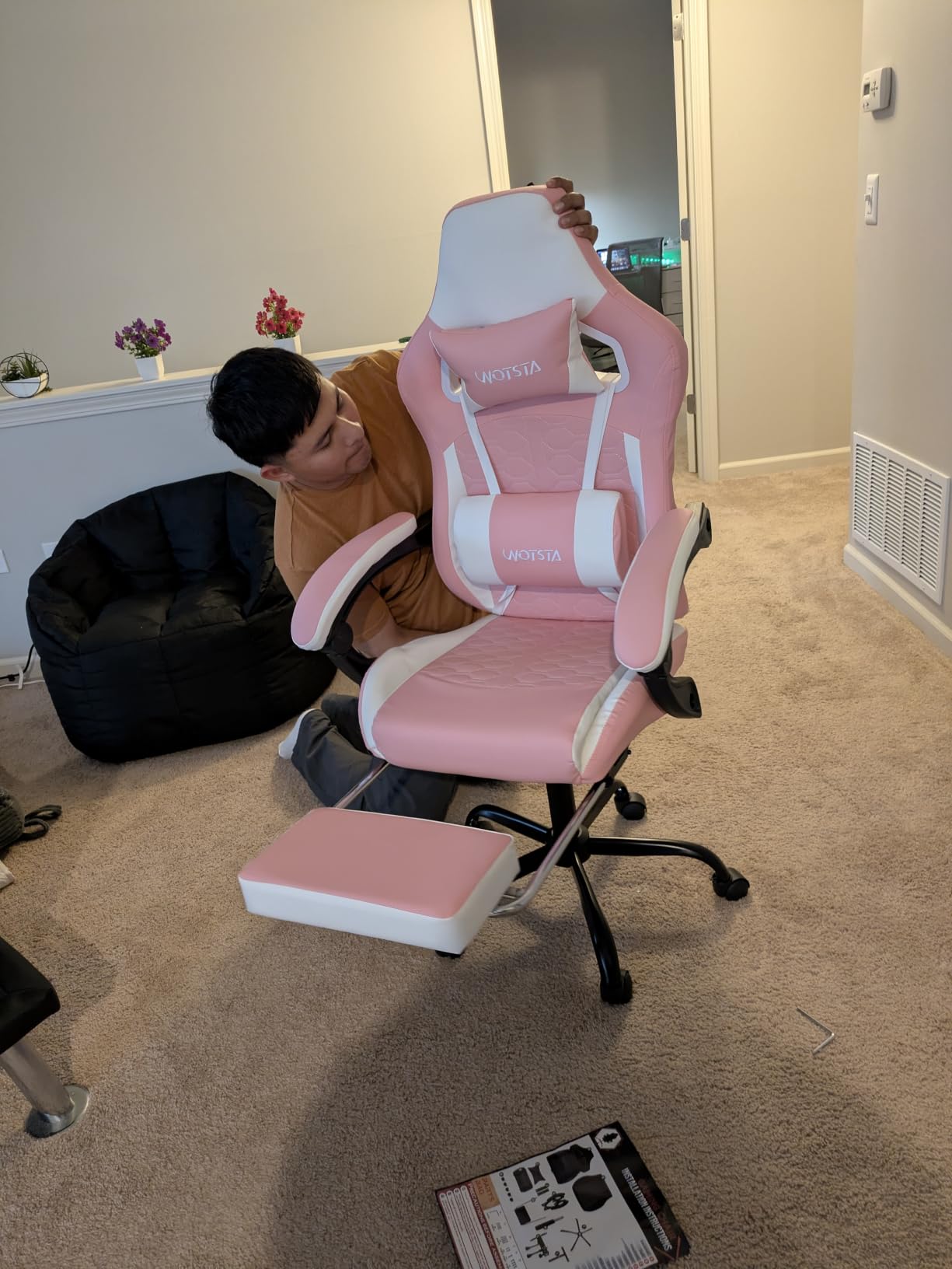 Gaming Chair with Massage,Ergonomic PC Gaming Chair with Footrest Comfortable Headrest and Lumbar Support, High Back, 300LBS (Grey) customer photo 1