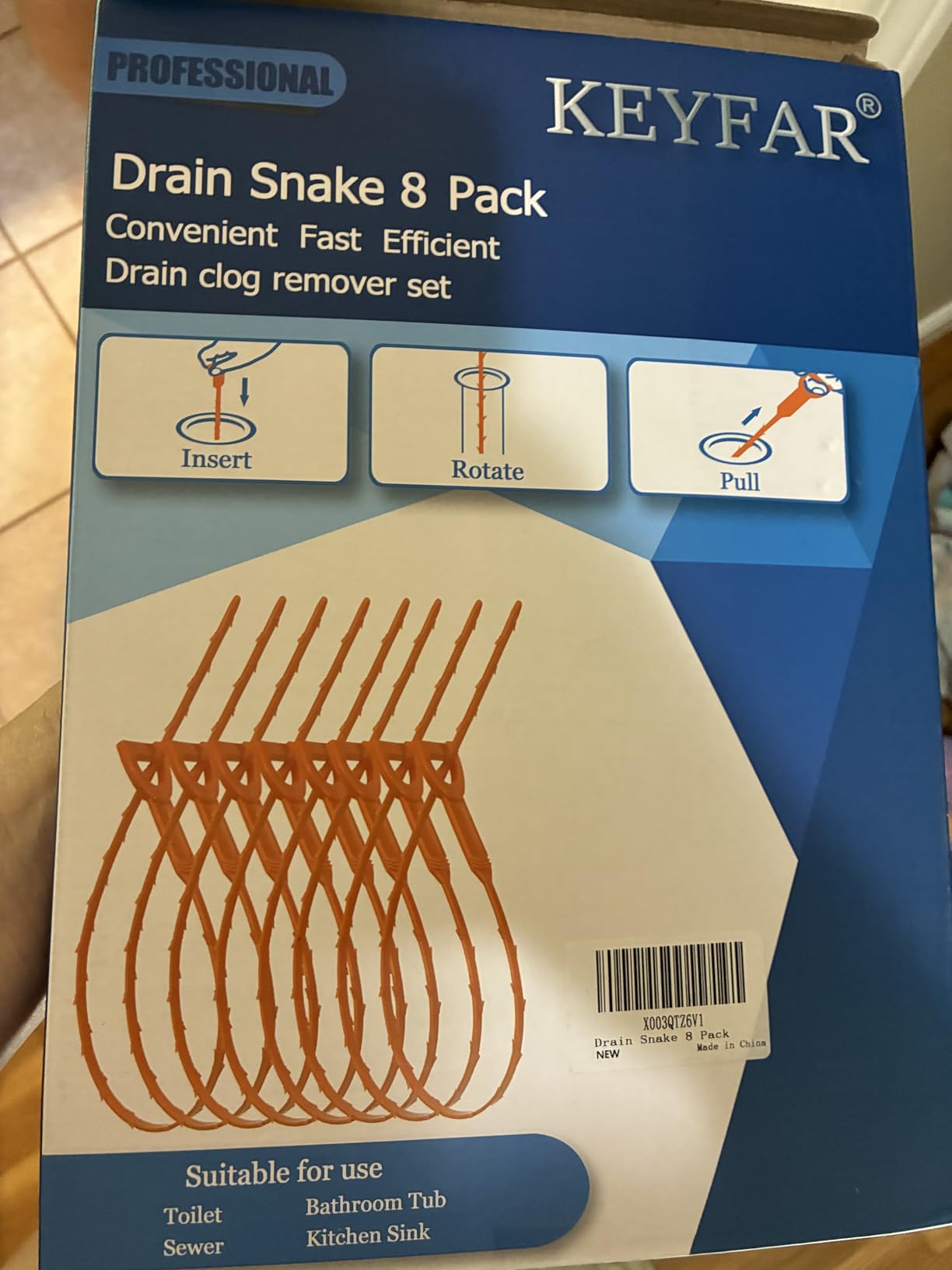 Drain Snake Hair Clog Remover, 8 Pack, 25 Inch Barbed Hook | Flexible Extended Hair Removal Tool for Sink, Shower, Tub, Toilet, Kitchen, Bathroom, Bathtub | Snags Deep Clogs And Hair customer photo 1