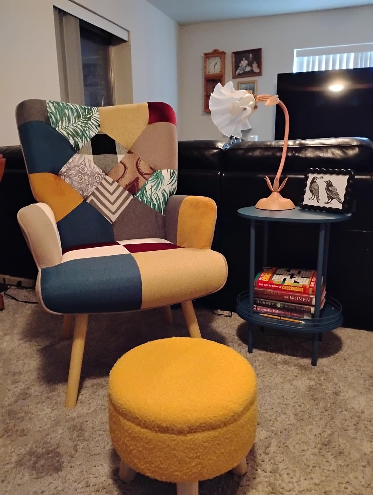 Joysoul Living Room Accent Chair, Modern High Back Armchair, Boho Patchwork Fabric Chair, Colorful Upholstered Reading Chair with Solid Wood Legs for Bedroom, Small Space customer photo 2