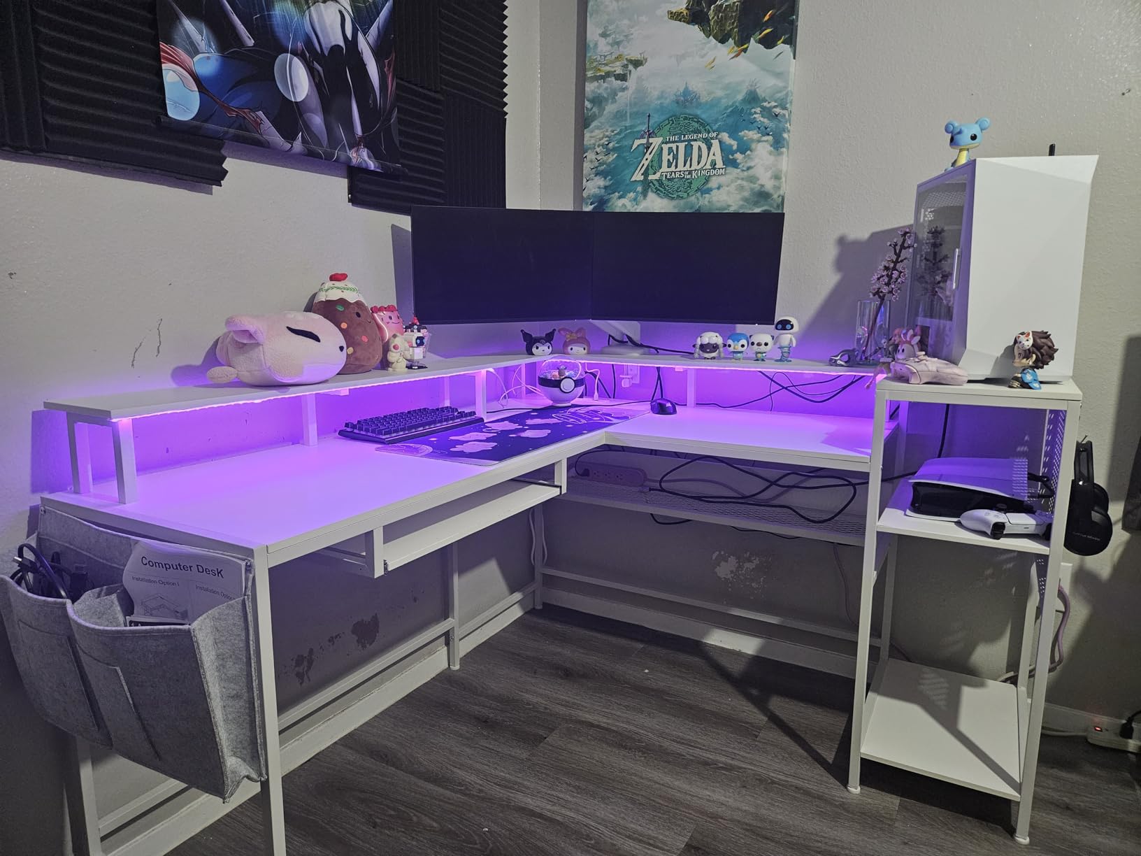 SEDETA L Shaped Gaming Desk, Reversible Computer Desk, Gaming Desk with Power Outlets & LED Strip, Monitor Shelf, Keyboard Tray, Pegboard and Storage Shelves for Home Office, Black customer photo 2