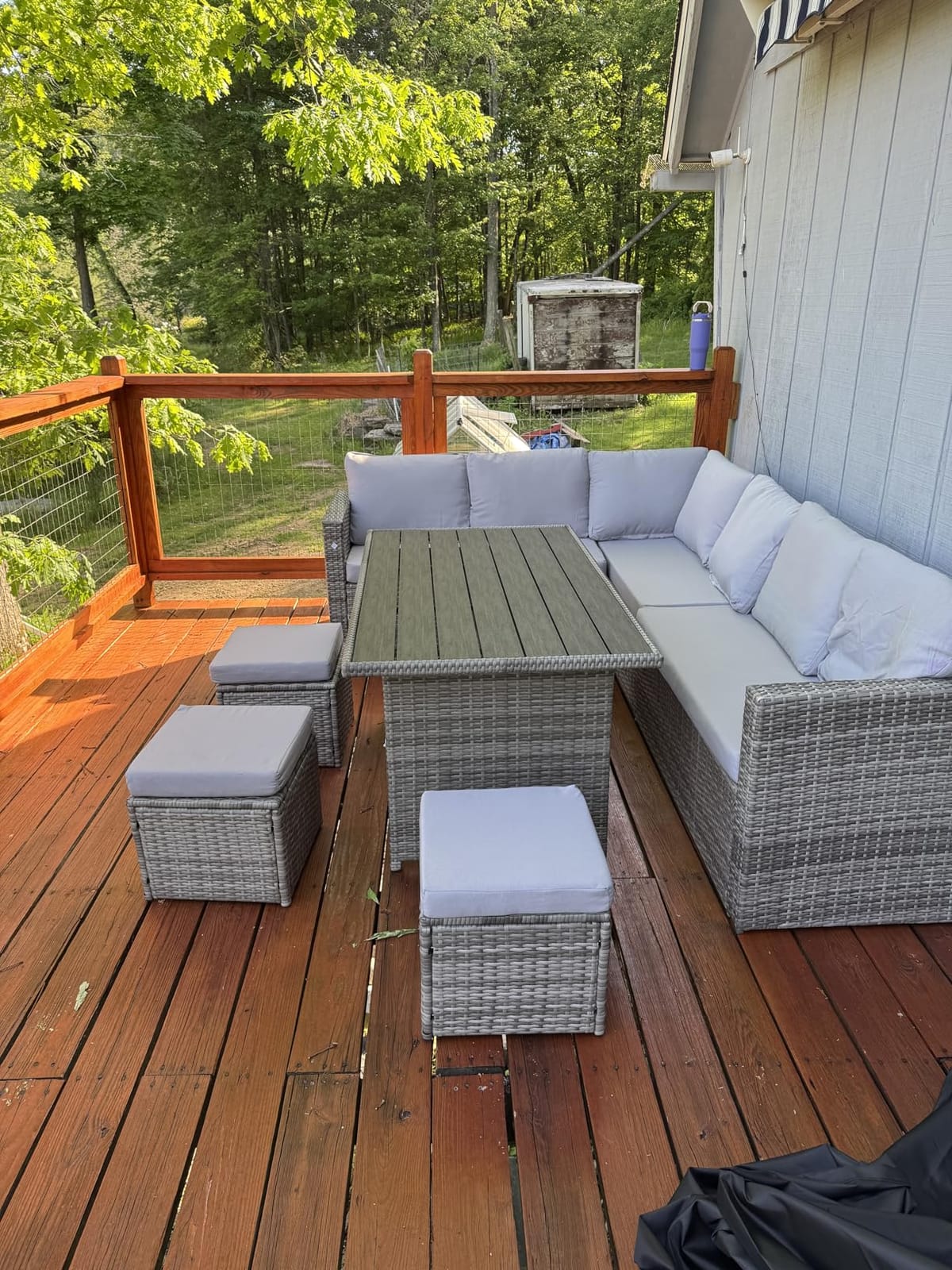 Wumiokio Patio Furniture Set, 7 Pieces Outdoor Patio Furniture with Dining Table&Chair, All Weather Wicker Conversation Set with Ottoman, Grey (Include Sofa Dust Cover) customer photo 2