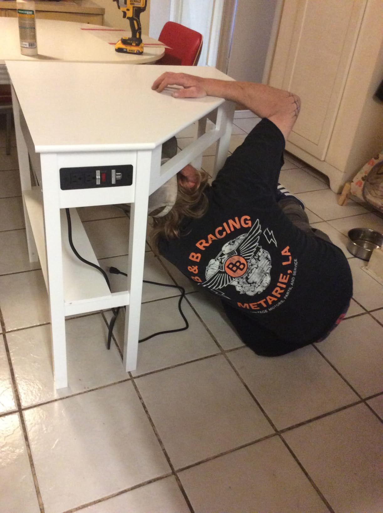 Yaheetech Small White Corner Desk with Built-in Outlet, Drawer, and Shelf | A Sturdy Corner Desk with a Power Outlet, USB Port, a Drawer, and a Shelf Fits Neatly into Small Rooms and Assembles Easily. customer photo 2