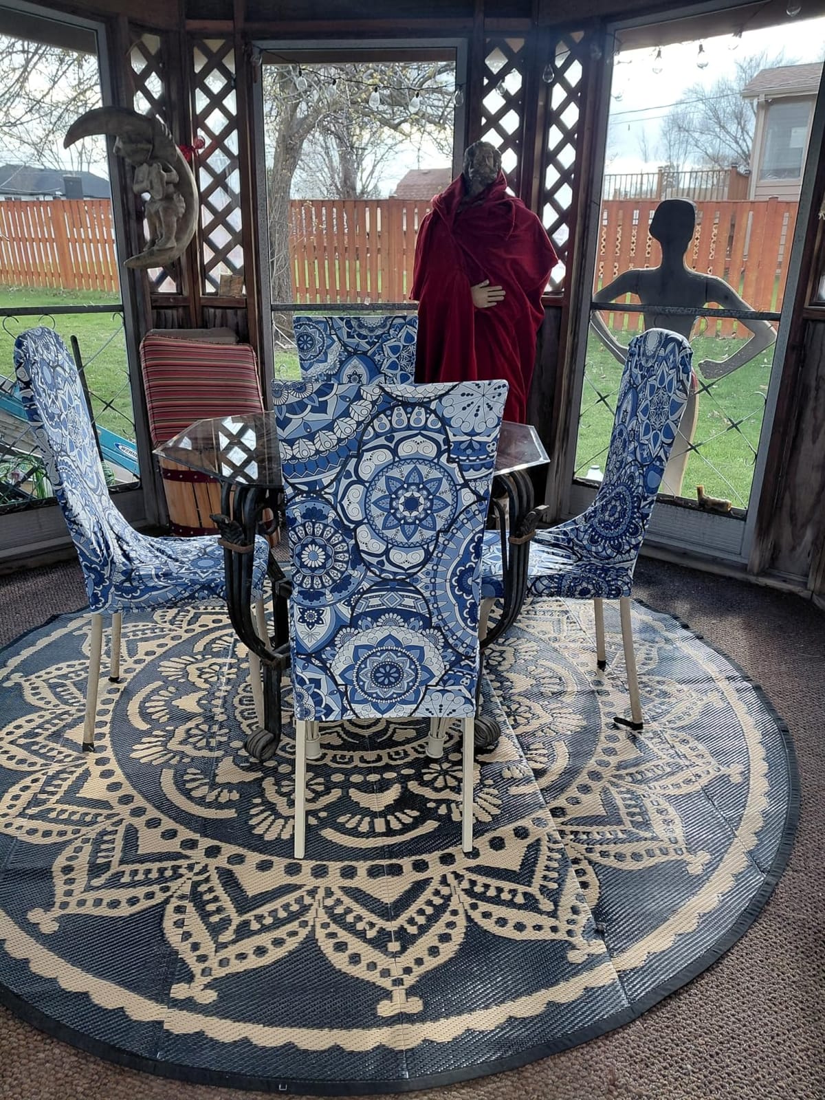 Bsmathom Waterproof Outdoor Rug 6'x9' Reversible Boho Plastic Straw Patio Deck Camping Rugs, Indoor Outdoor Portable RV Mat Clearance Carpet for Outside, Porch, Balcony, Backyard, Beach, Pool, Teal customer photo 1