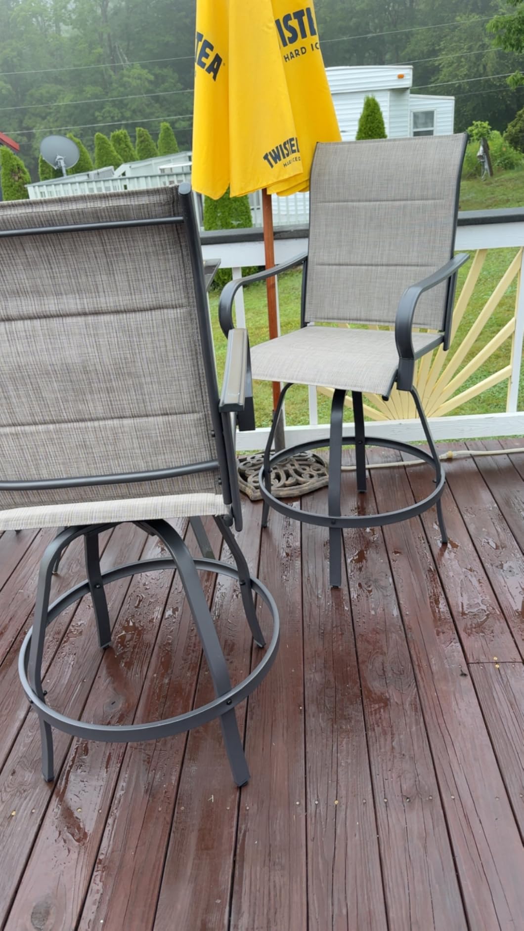 Vongrasig 2 Piece Outdoor Patio Swivel Bar Chairs, All Weather Padded Sling Textile High Top Bar Stools, Bistro Set for Backyard, Lawn Garden, Balcony, Gray customer photo 2