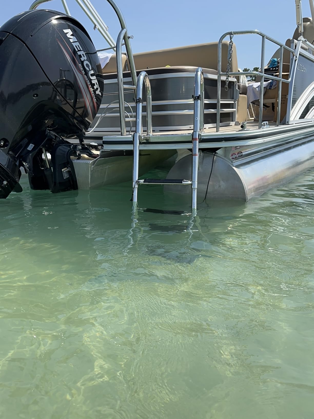 Heavy Duty Pontoon Boat Ladder, 316 Stainless Steel 4 Step Folding Ladder | Telescoping, Rear Entry Inboard, All Welded Reinforce, Wide Steps, Strong Handrails,Inboard Ladder, Dock Swim Deck Ladder customer photo 2