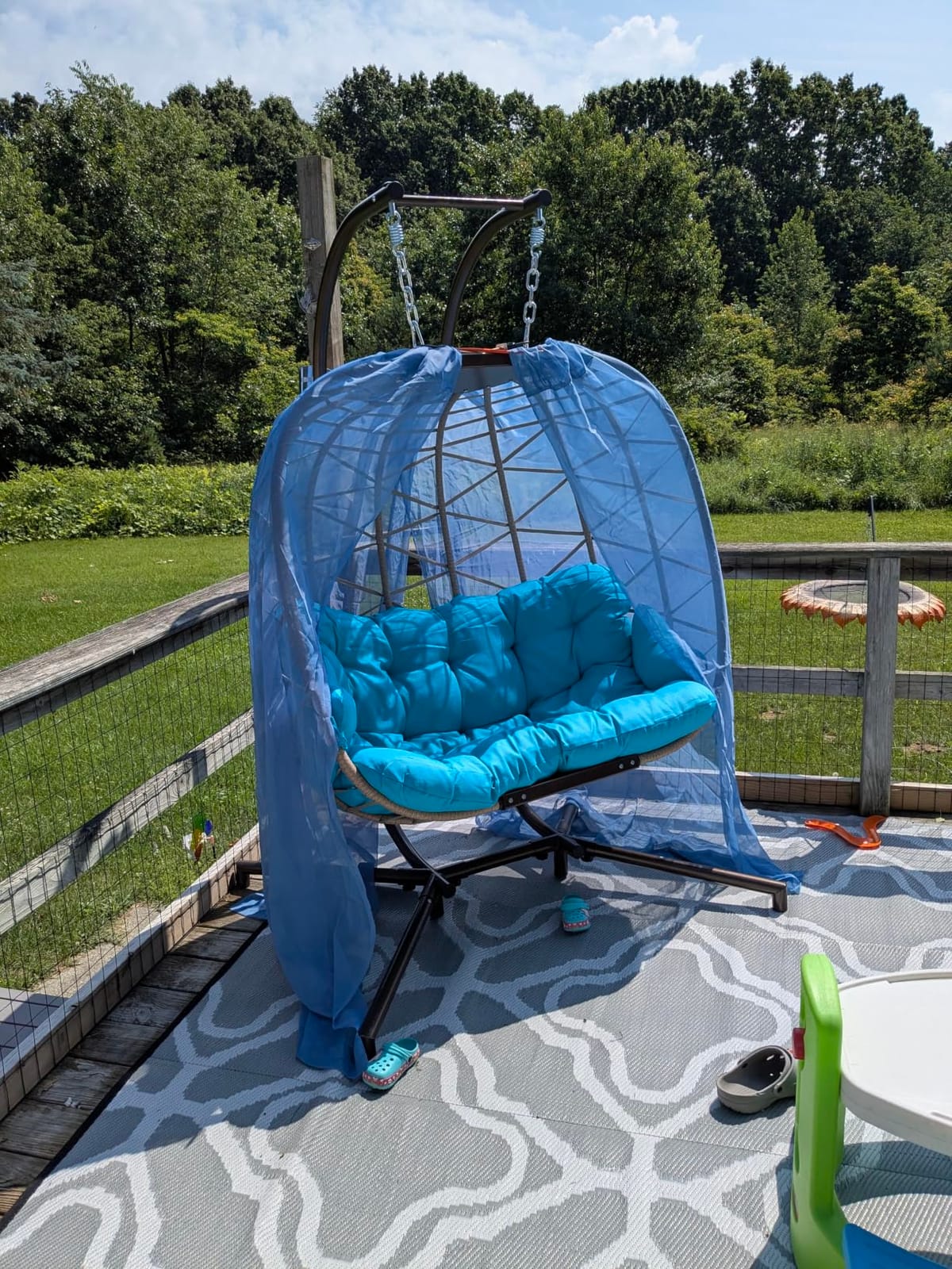 NICESOUL Double Egg Swing Chair with Stand, Oversized 2-Person Indoor Outdoor Hanging Hammock Chairs with Cushion, Wide and Large Comfy Loveseat, Sturdy Porch Swings for Outside, Dark Gray customer photo 1